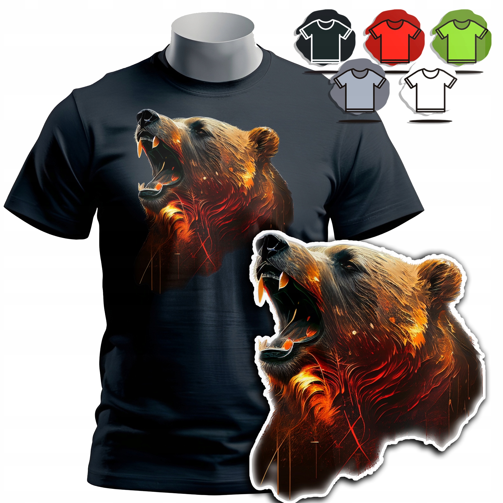 KOSZULKA T-SHIRT MĘSKI WZORY DO WYBORU - NIEDŹWIEDŹ MIŚ ZWIERZE DZIK - S