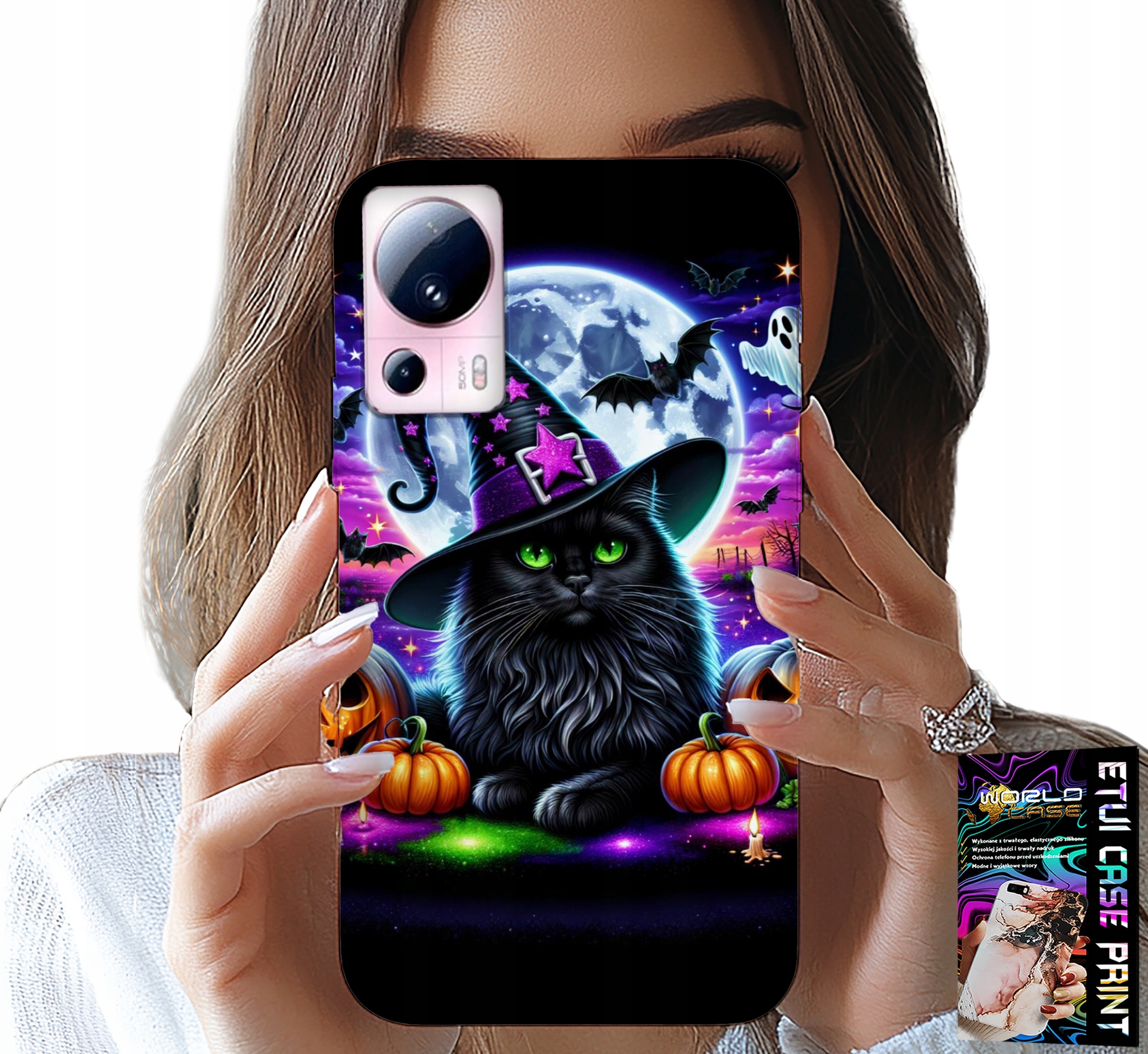 ETUI DO XIAOMI 13 LITE - CZARNY KOTEK HALLOWEEN SALEM DYNIA WZORY