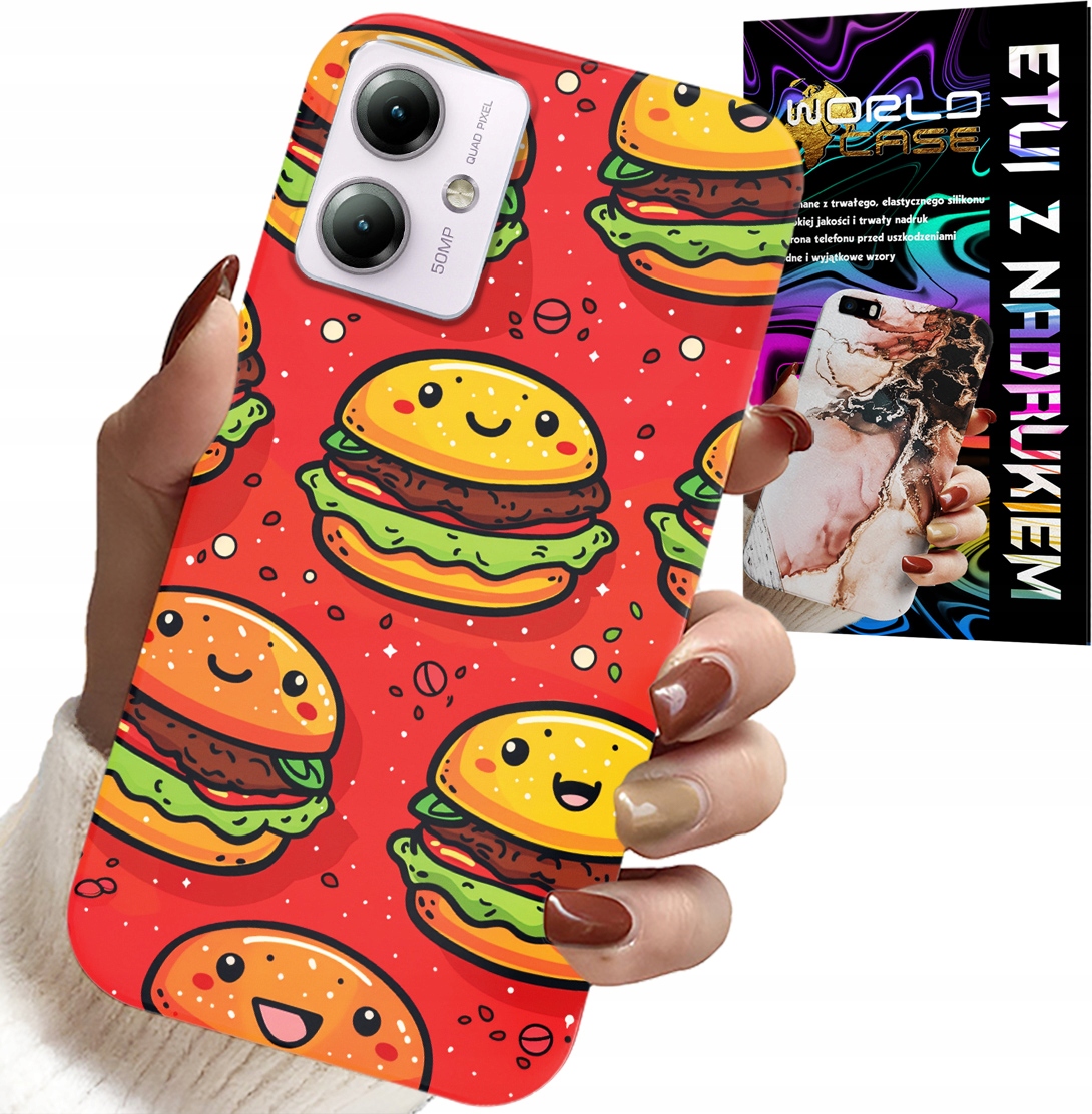 ETUI DO MOTOROLA MOTO G14 - SŁODKIE UŚMIECHNIĘTE BURGERY POKROWIEC