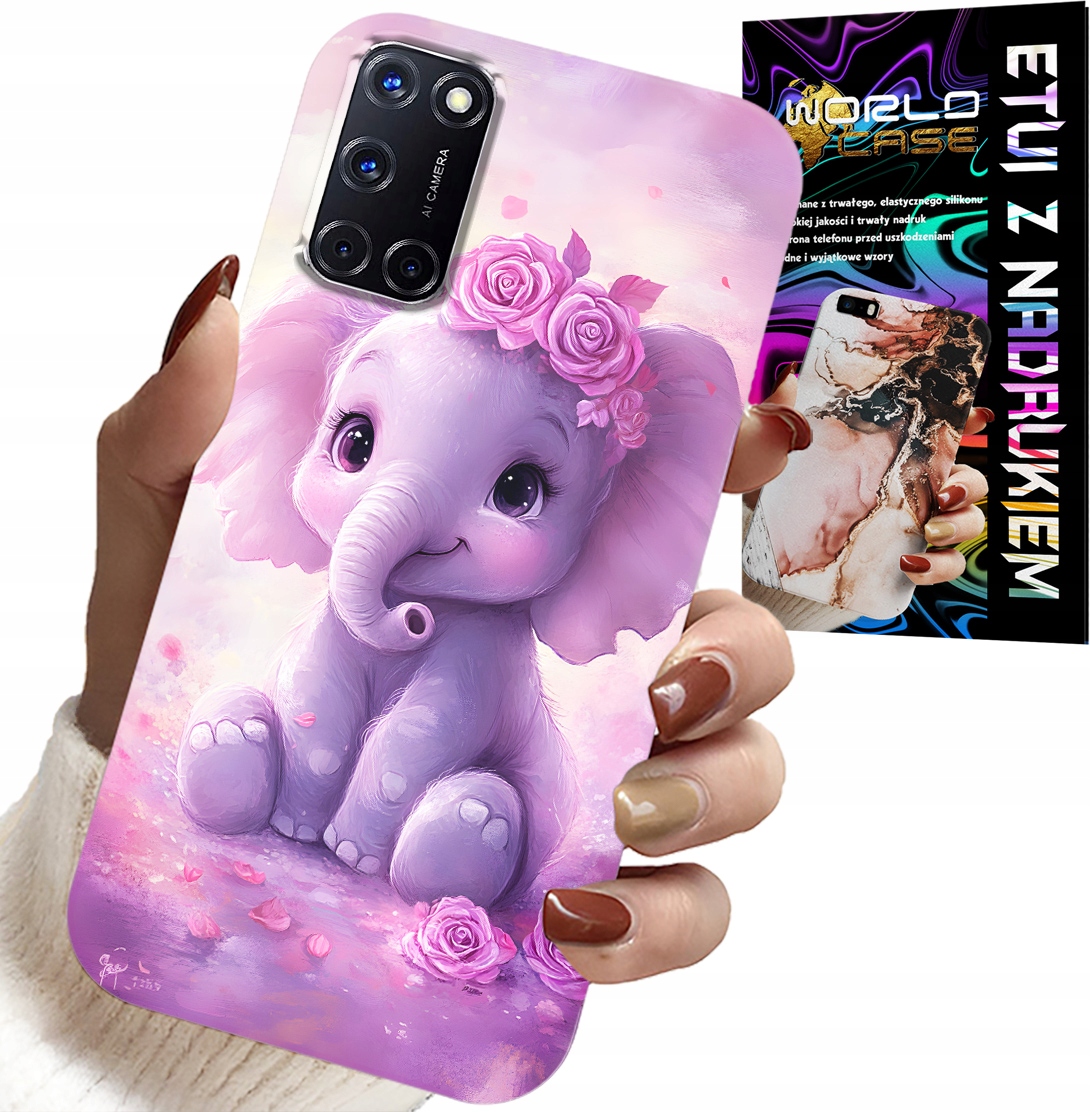 ETUI DO OPPO A52 - SŁODKI SŁONIK NA RÓŻOWYM TLE CASE +FOLIA