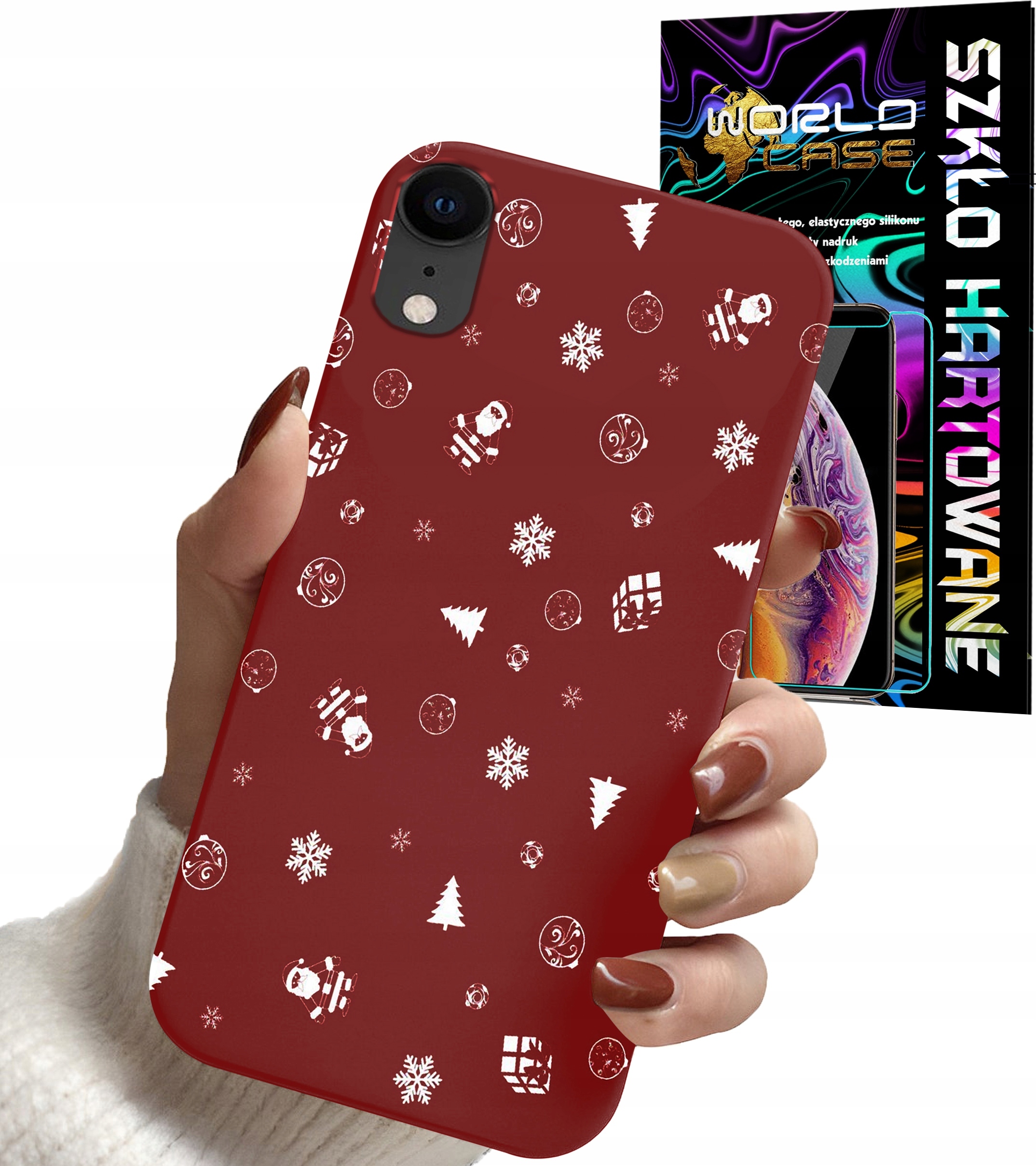 ETUI DO IPHONE XR - ŚWIĄTECZNE WZORY CHOINKA MIKOŁAJ + SZKŁO