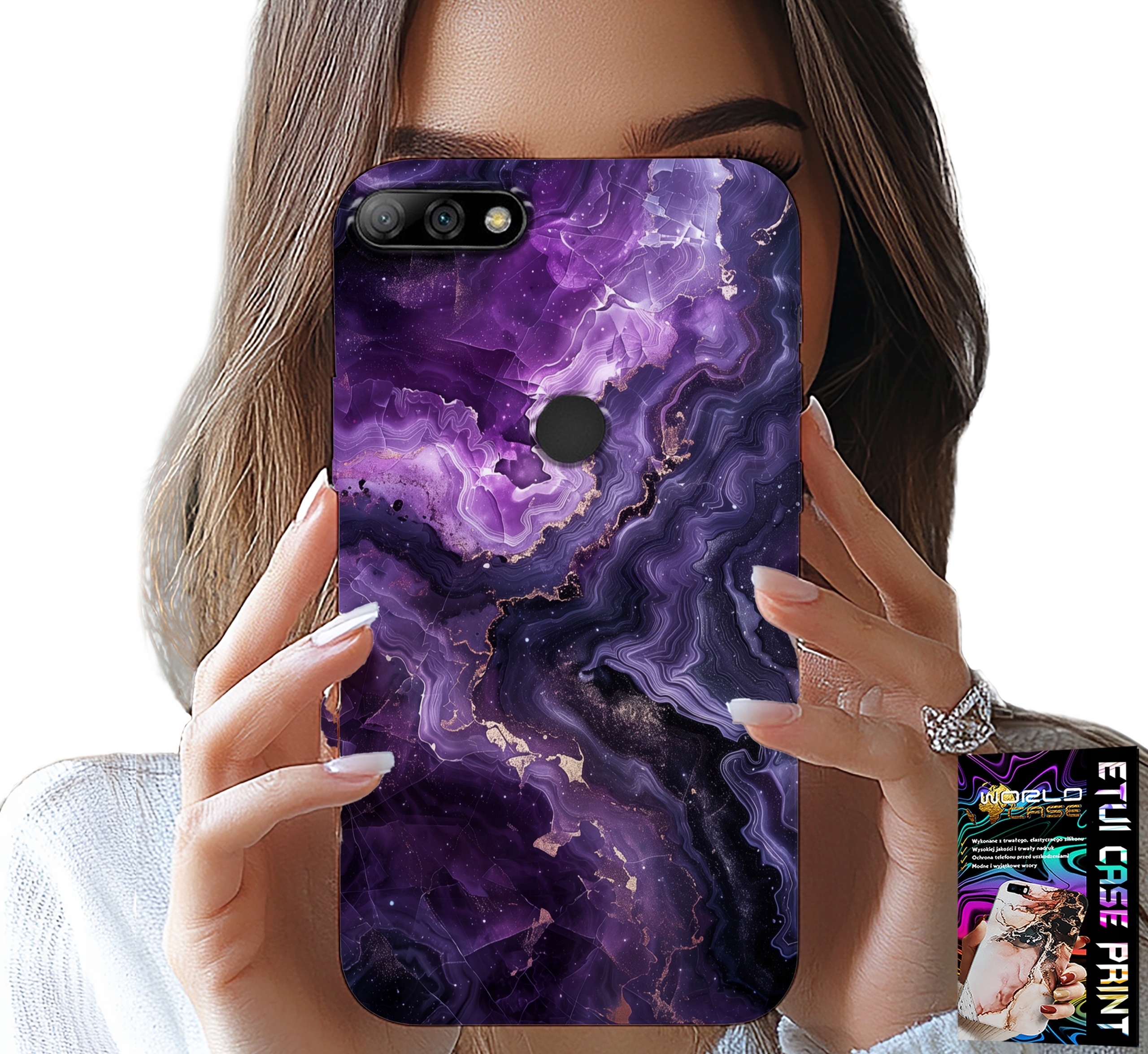 ETUI DO HUAWEI Y7 2018 - FIOLETOWY MARMUREK MODNE KOBIECE + SZKŁO