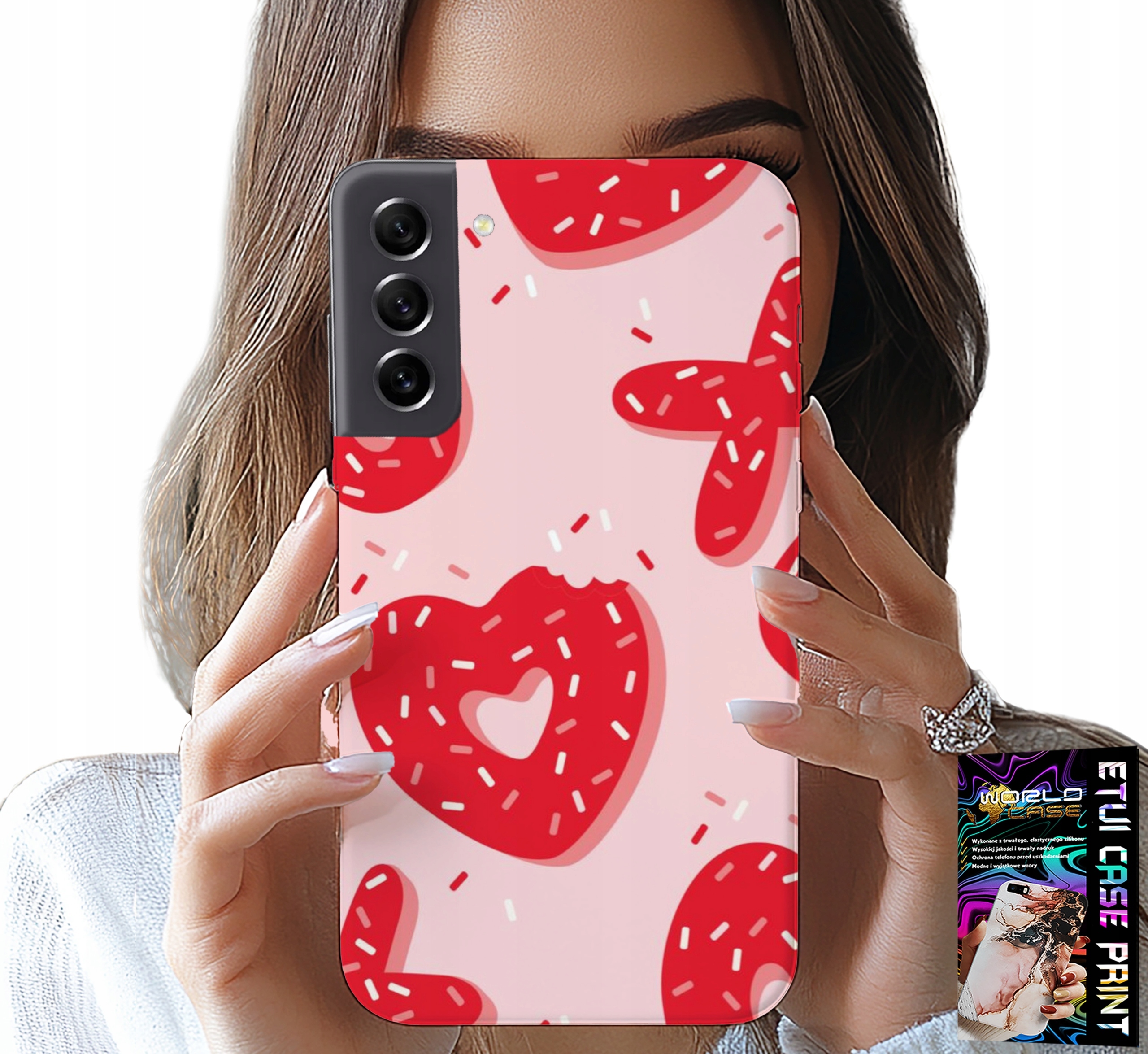 ETUI DO SAMSUNG GALAXY S22 - KOBIECE, MODNE WZORY XOXO SERCE + SZKŁO