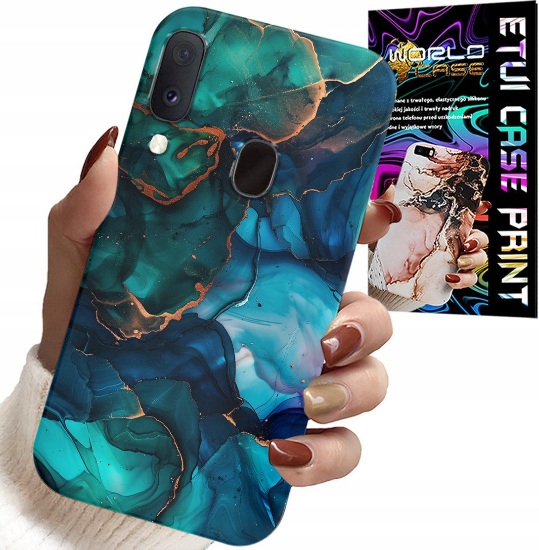 ETUI DO SAMSUNG GALAXY A20E - NIEBIESKO ZIELONY MARMUREK PLECKI WZORY