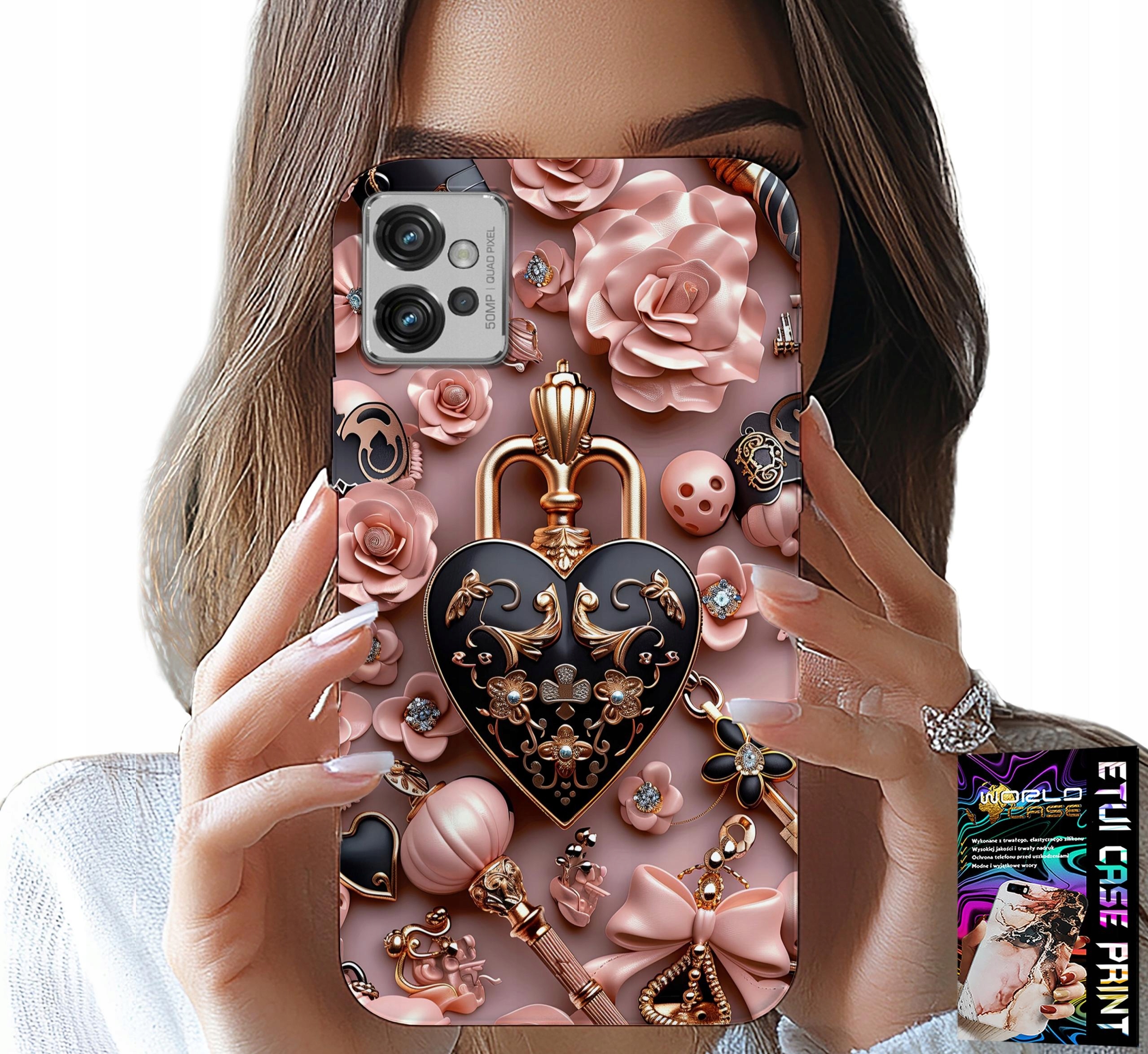 ETUI DO MOTOROLA G32 - KOBIECE WZORY KŁÓDKA SERCE CASE + FOLIA