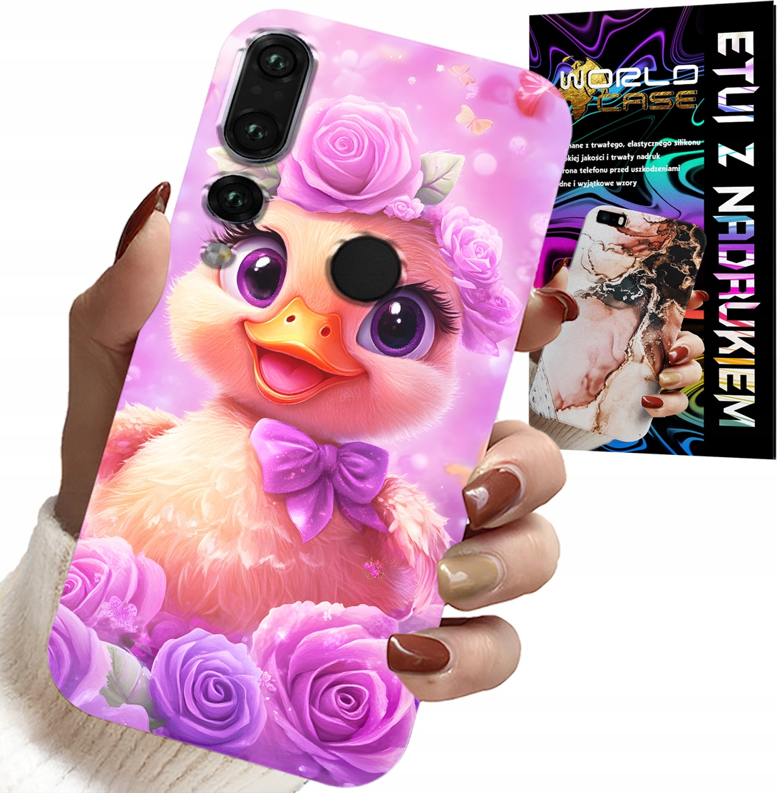ETUI DO HUAWEI P20 PRO - SŁODKA KACZUCHA, KACZKA NA RÓŻOWYM TLE