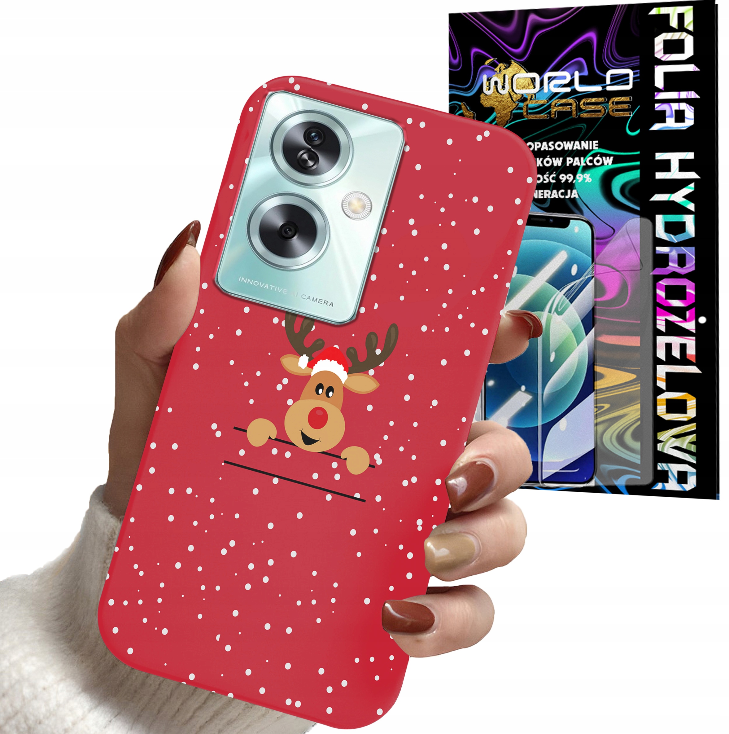 ETUI DO OPPO A79 5G - ŚWIĄTECZNE WZORY RENIFER PLECKI + FOLIA