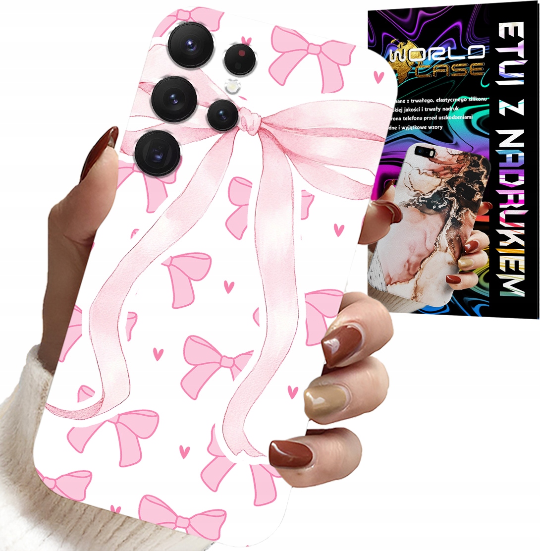 ETUI DO SAMSUNG GALAXY S22 Ultra - RÓŻOWE WSTAZKI WSTĄZKA MODNE WZORY CASE