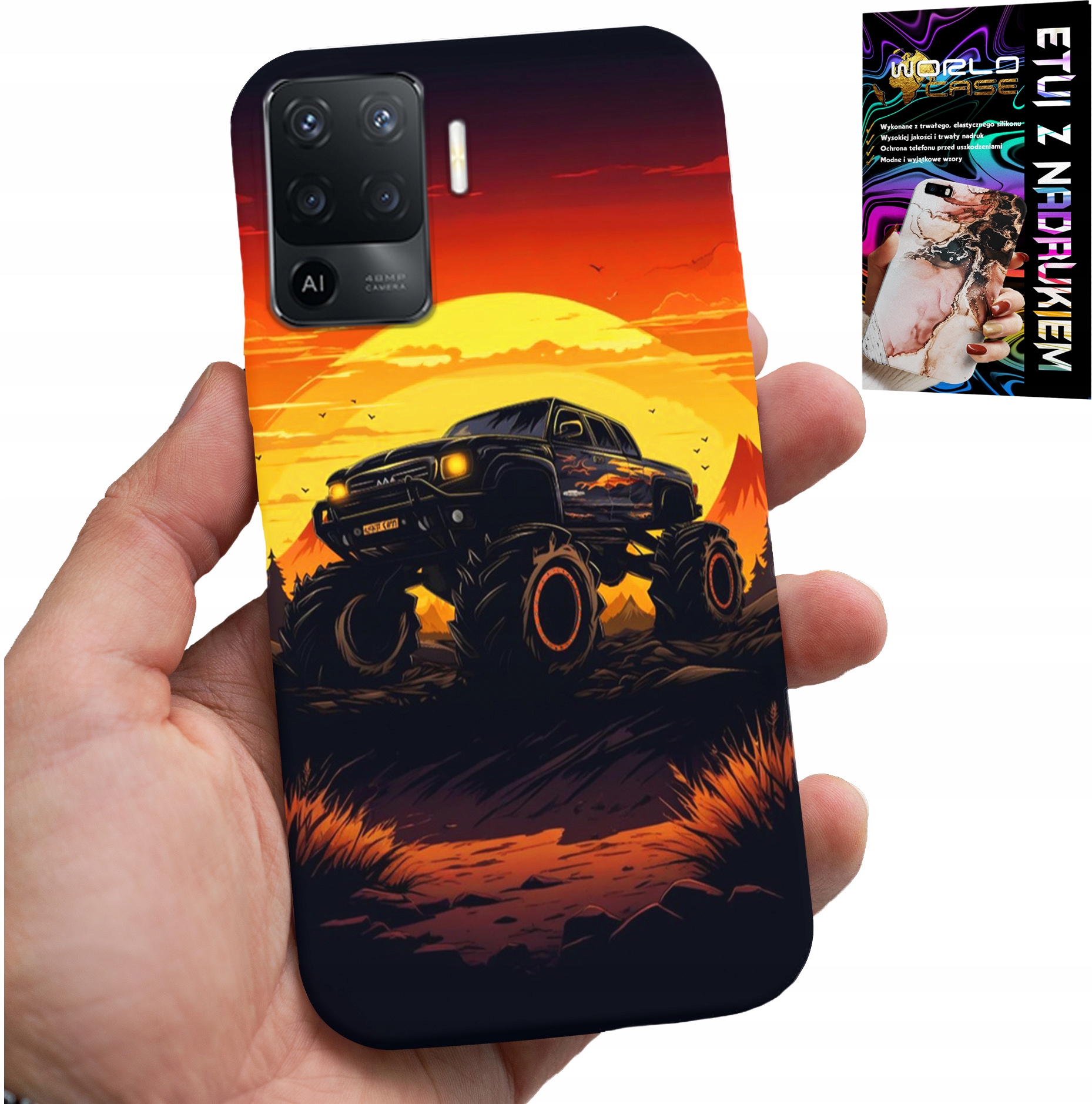 ETUI DO OPPO F19 PRO - MONSTERTRUCK, CIĘŻARÓWKA, WZORY + SZKŁO