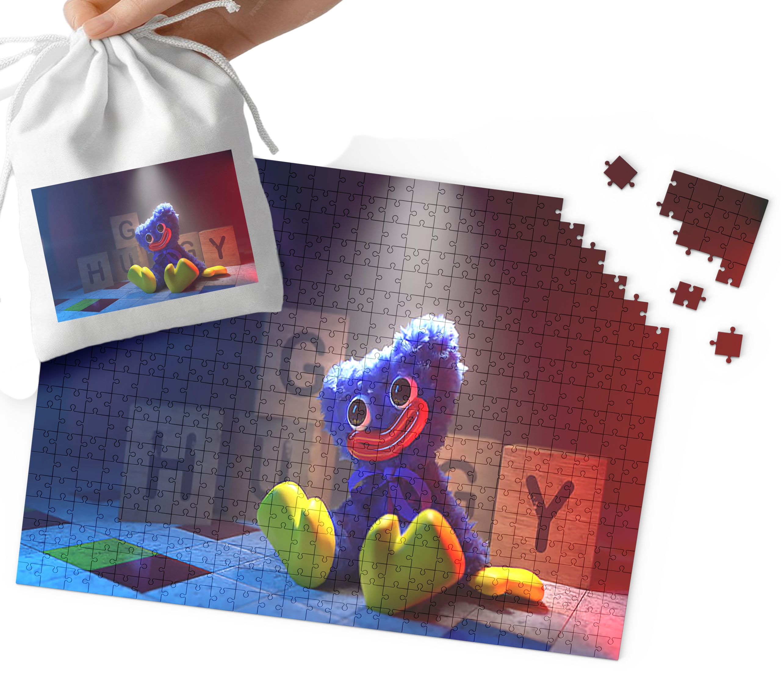 PUZZLE Huggy Wuggy WZORY Z BAJEK I GIER PREZENT DLA DZIECI 70el + WORECZEK