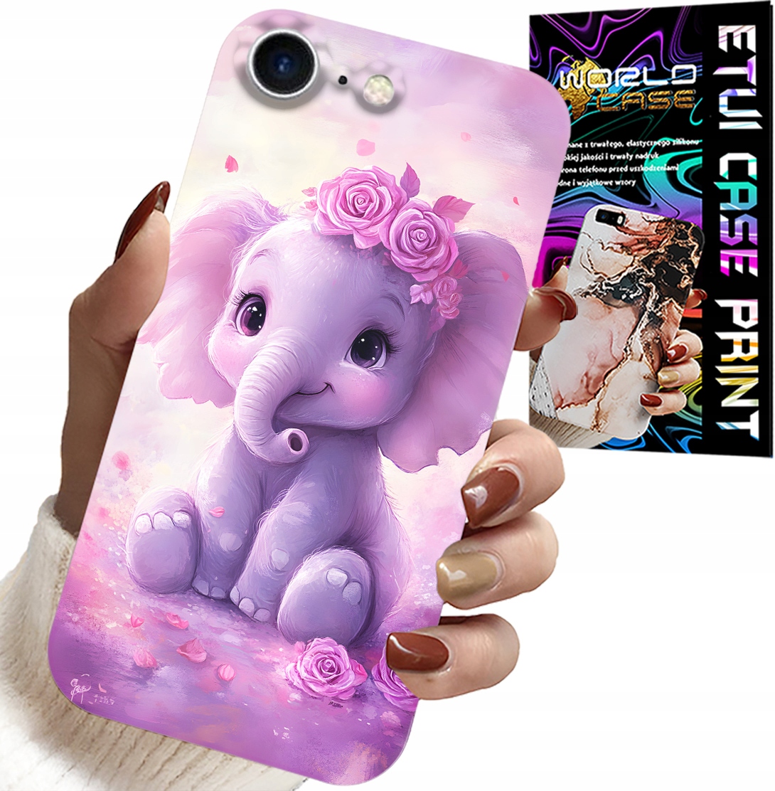 ETUI DO IPHONE 16e - SŁODKI SŁONIK NA RÓŻOWYM TLE CASE +FOLIA