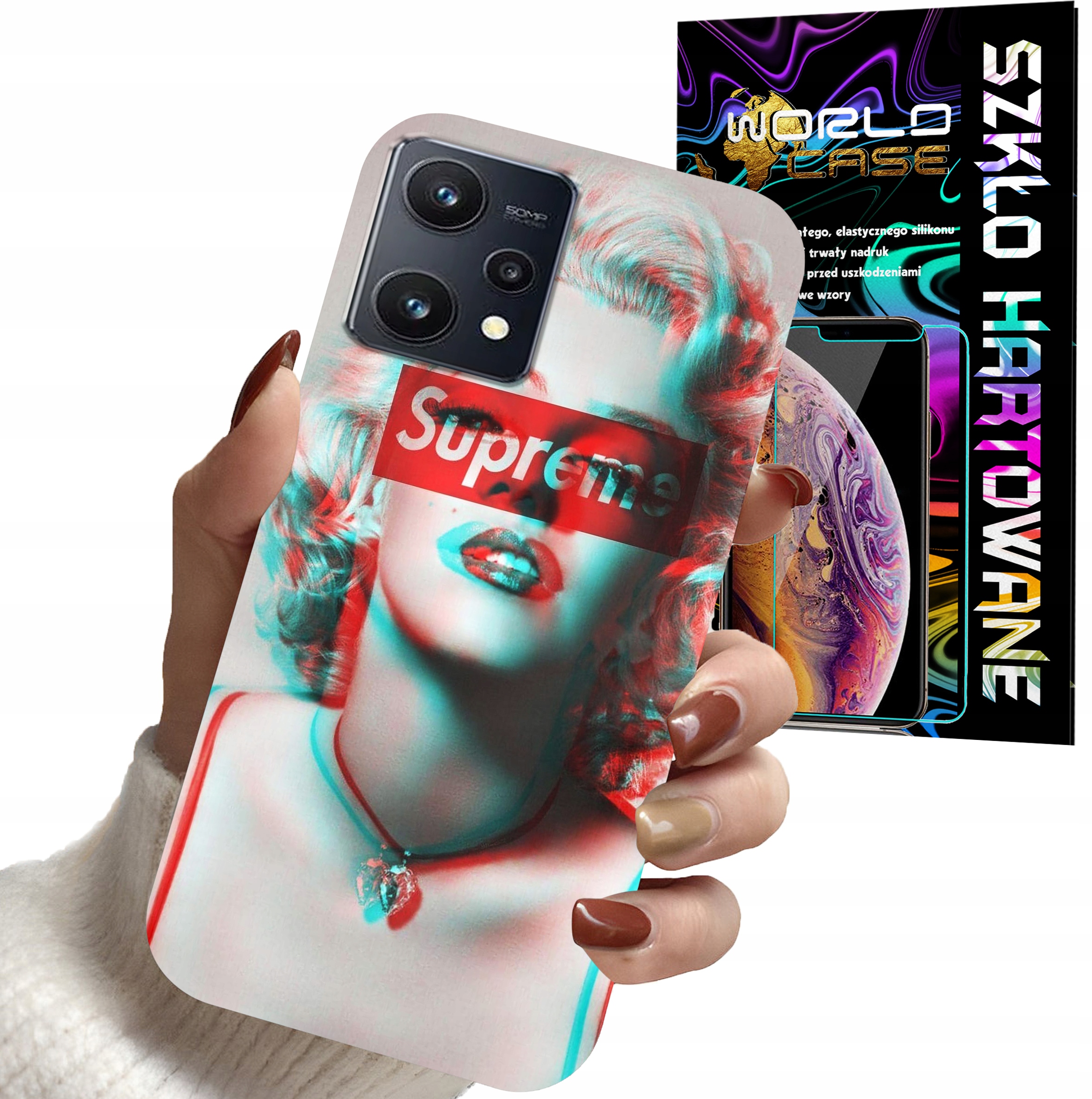 ETUI DO REALME 8 / 8 PRO - Monroe MODNE KOBIECE WZORY + SZKŁO