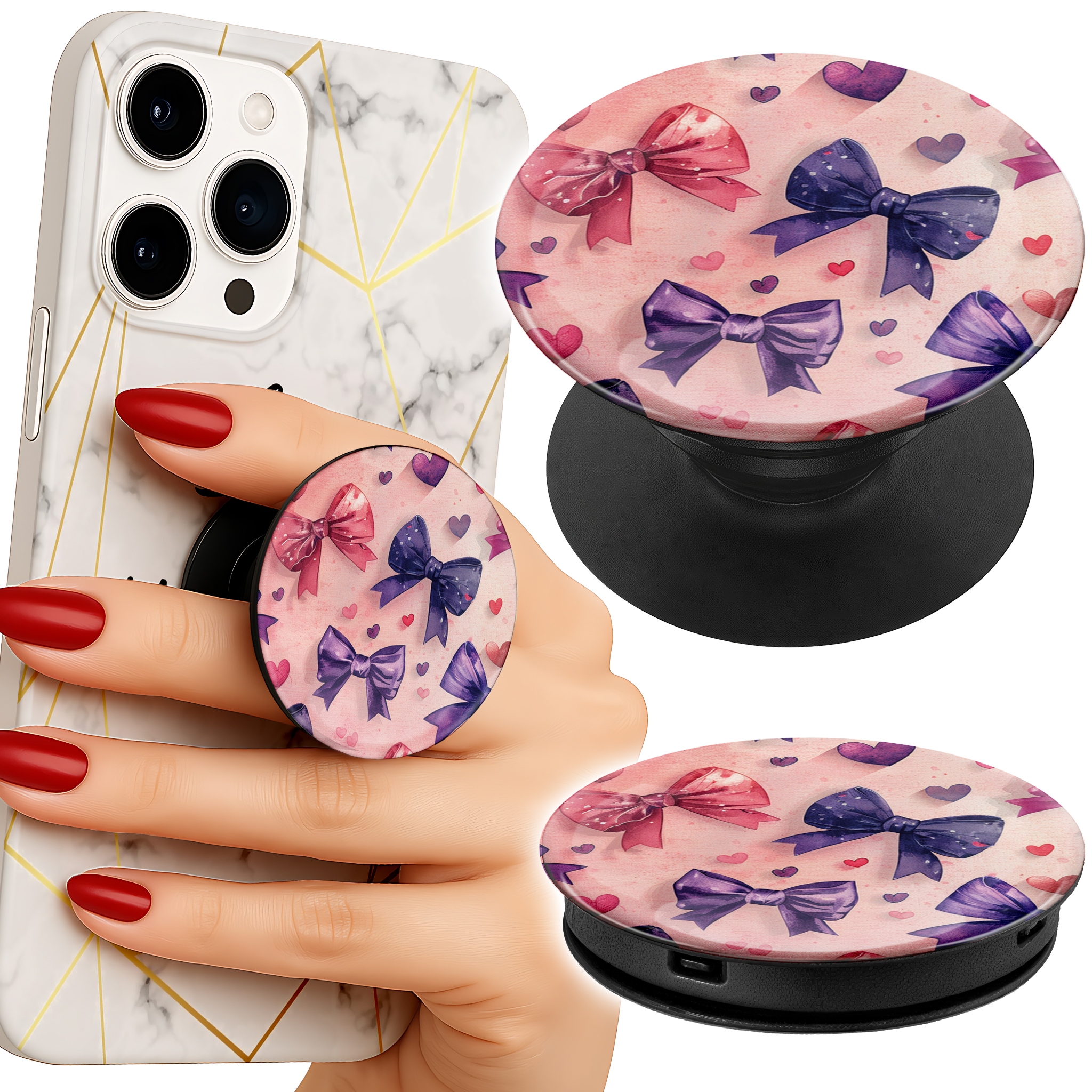 Uchwyt do telefonu Popsocket na palce/stojak KOLOROWE WSTĄŻKI WSTĄŻKA WZORY