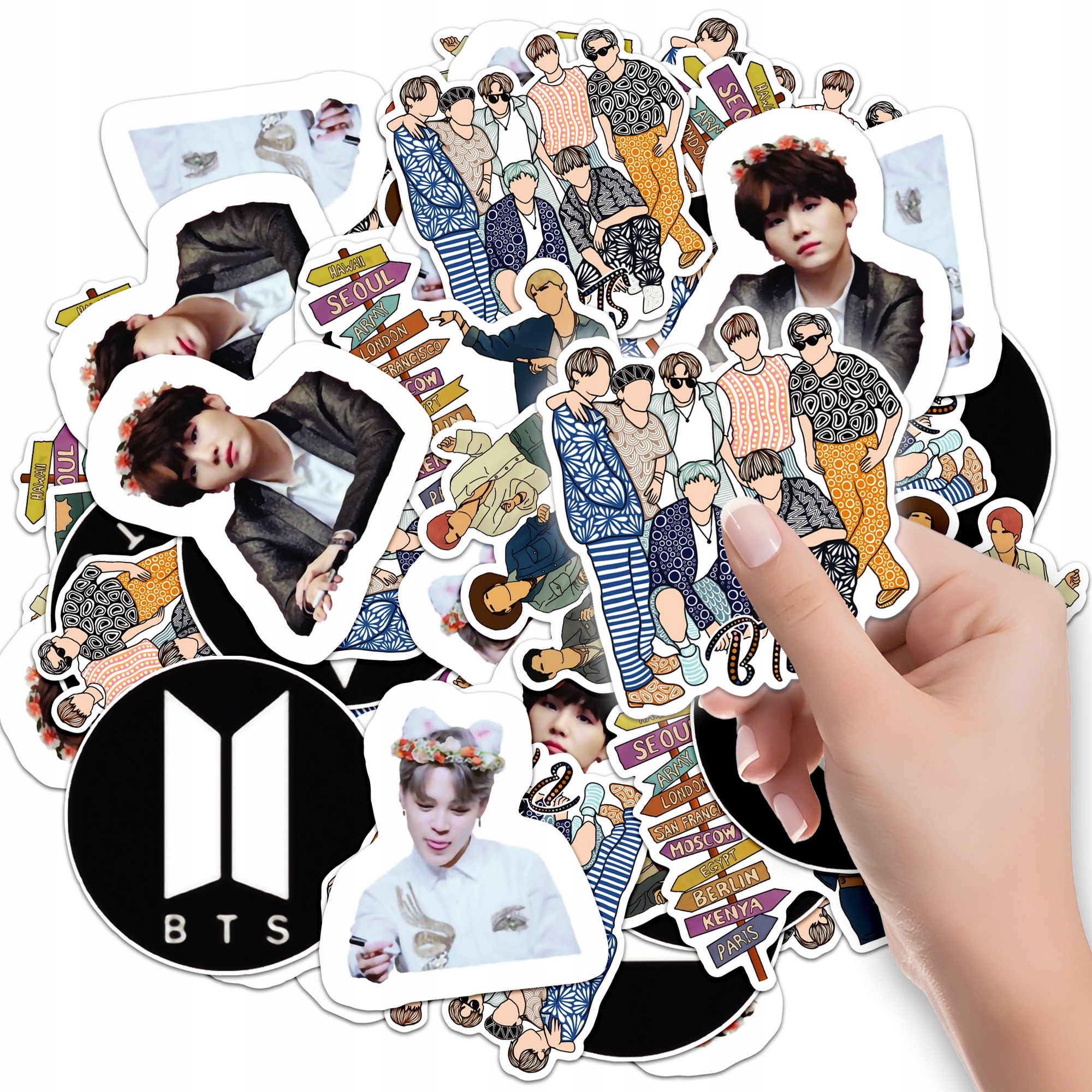 NAKLEJKI ETYKIETY NA ZESZYT NALEPKA Z POSTACIAMI KPOP BTS WZORY 6 SZT