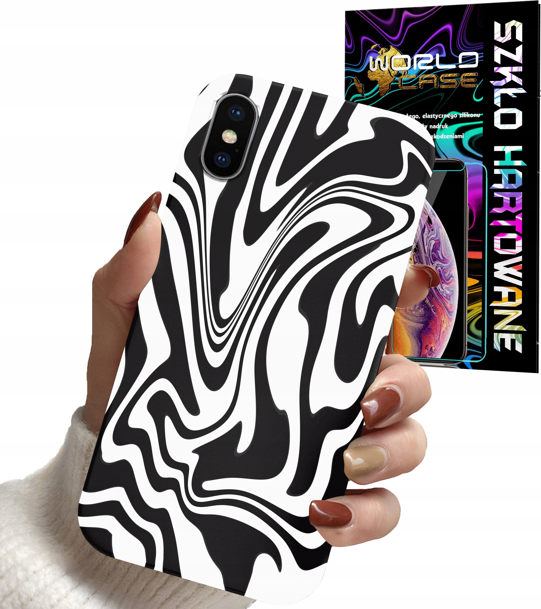 ETUI DO IPHONE XS MAX - ABSTRAKCJA ZEBRA MODNE WZORY DLA KOBIET +SZKŁO