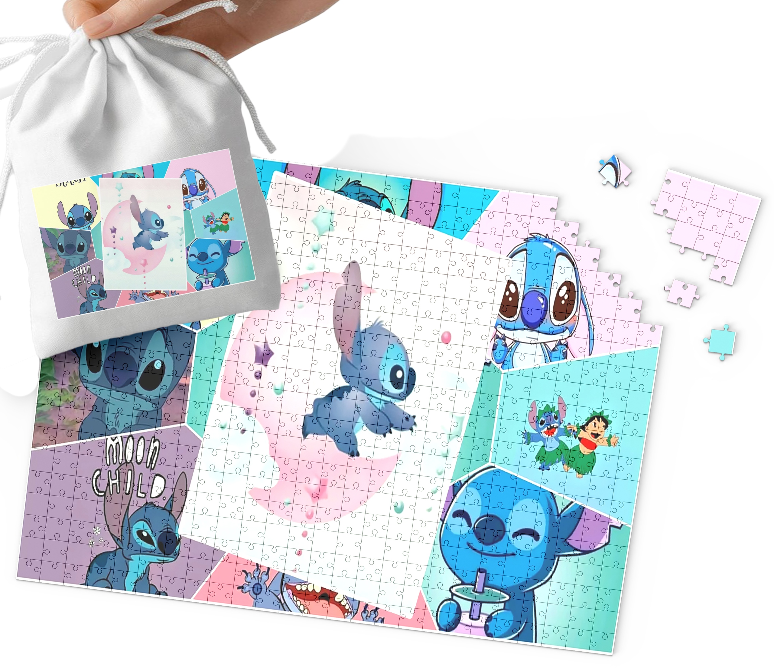 PUZZLE - LILO I STICH WZORY Z BAJEK I GIER DLA DZIECI 24el + WORECZEK