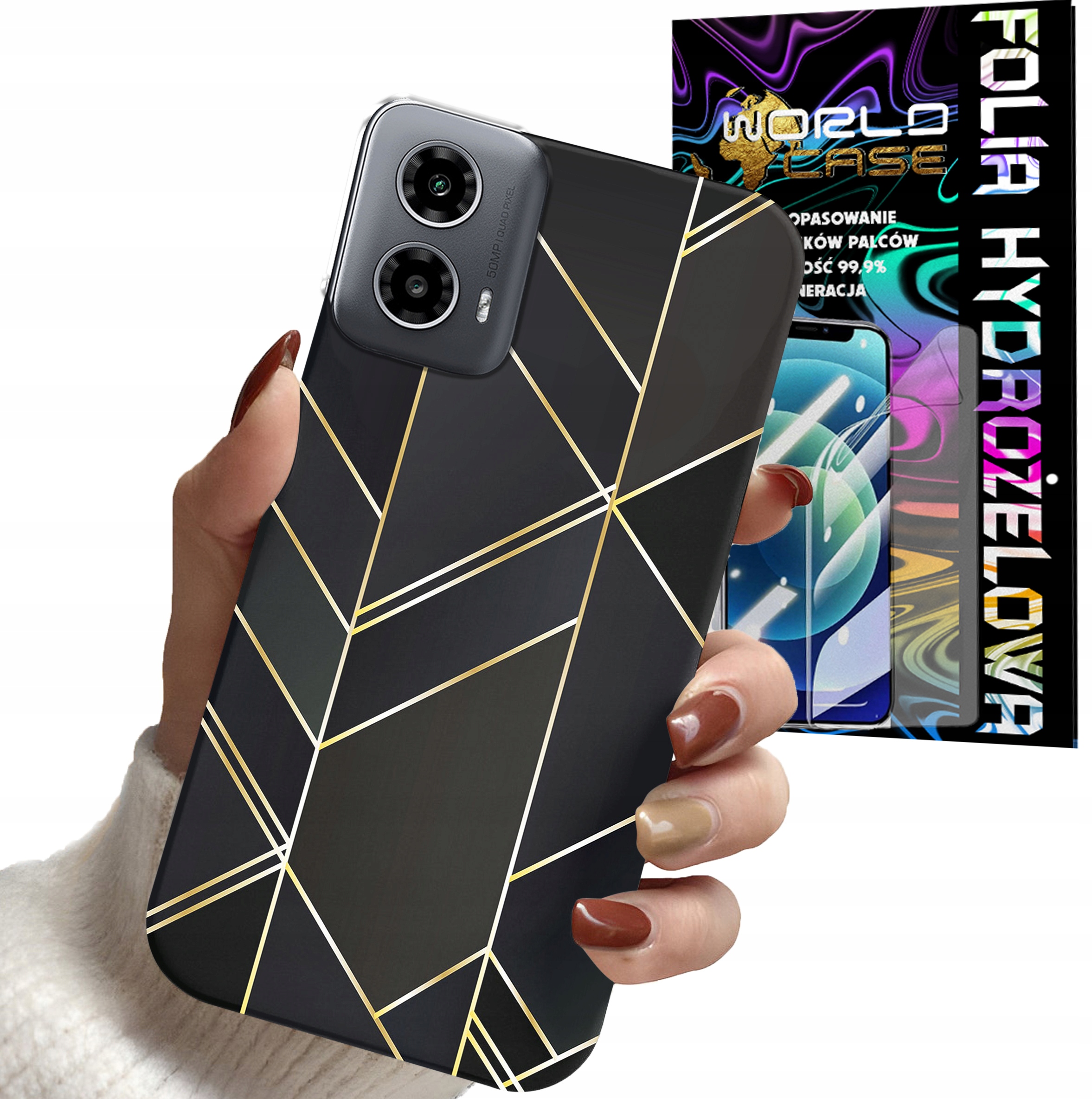 ETUI DO MOTOROLA MOTO G34 5G - MARMUREK GEOMETRYCZNE WZOR KOBIET + FOLIA