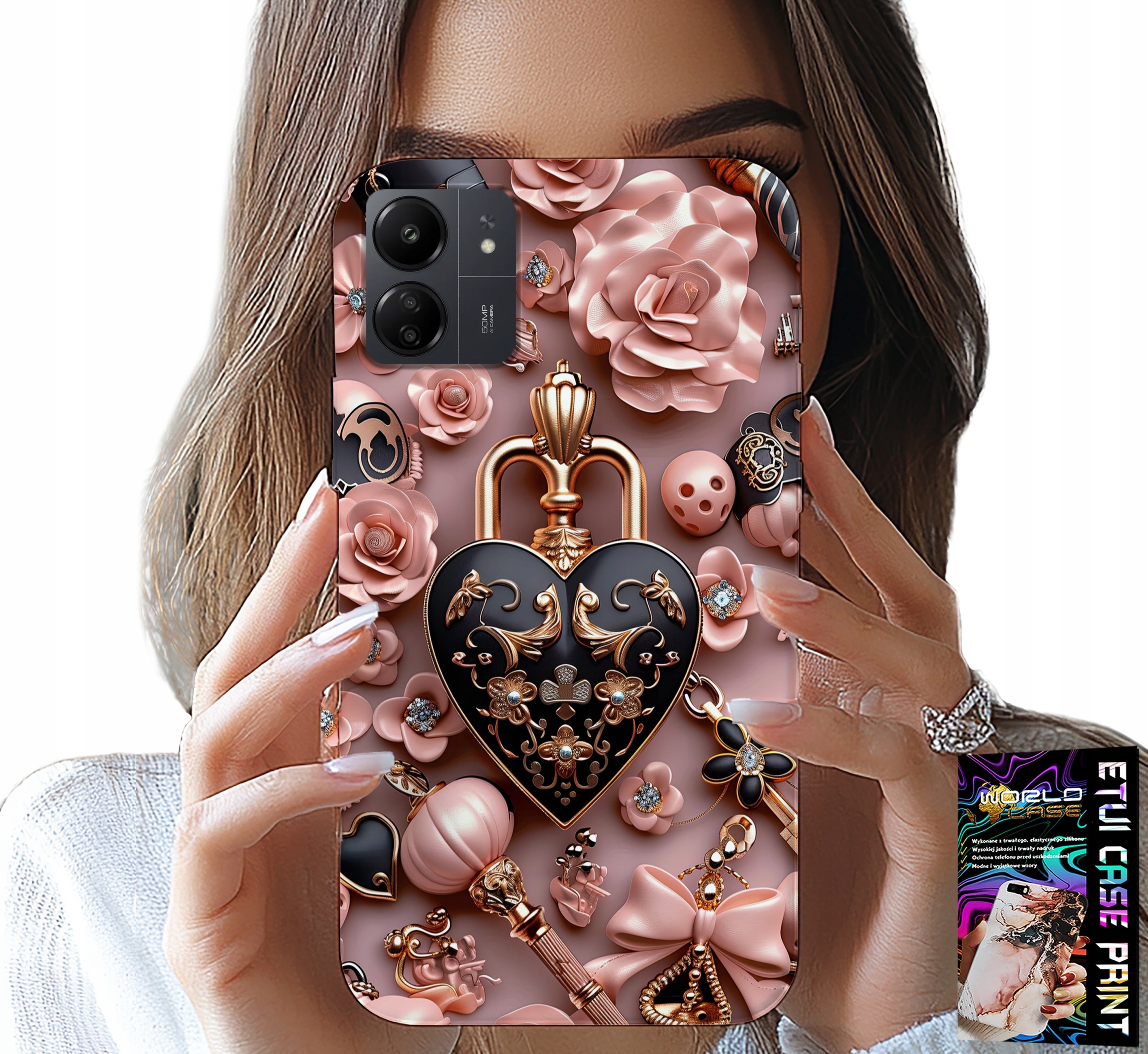 ETUI DO XIAOMI POCO C65 - KOBIECE WZORY KŁÓDKA SERCE CASE + FOLIA