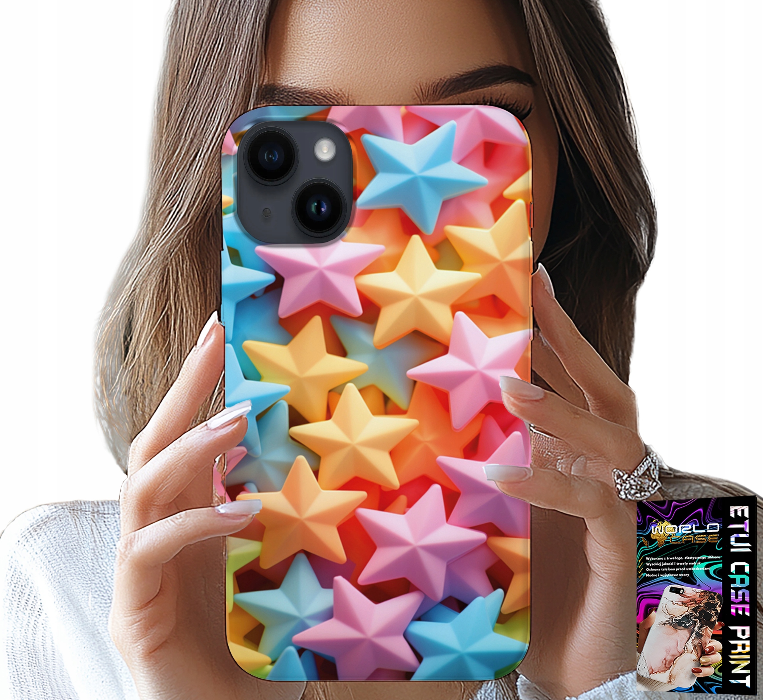 ETUI DO IPHONE 14 PLUS - KOLOROWE GWIAZDKI GWIAZDA FUTERAŁ +FOLIA