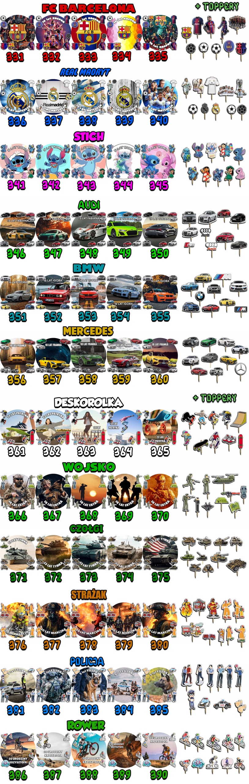 ZESTAW OPŁATEK NA TORT 20CM + TOPPERY - W GŁOWIE SIĘ NIE MI+ IMIĘ 15CM 18CM