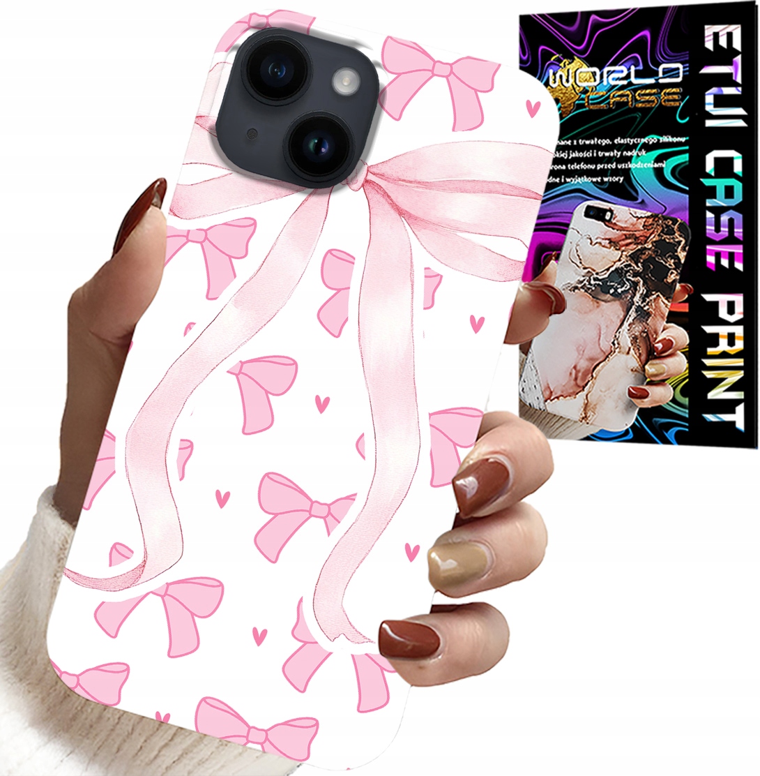 ETUI DO IPHONE 15 PLUS - RÓŻOWE WSTAZKI WSTĄZKA MODNE WZORY CASE