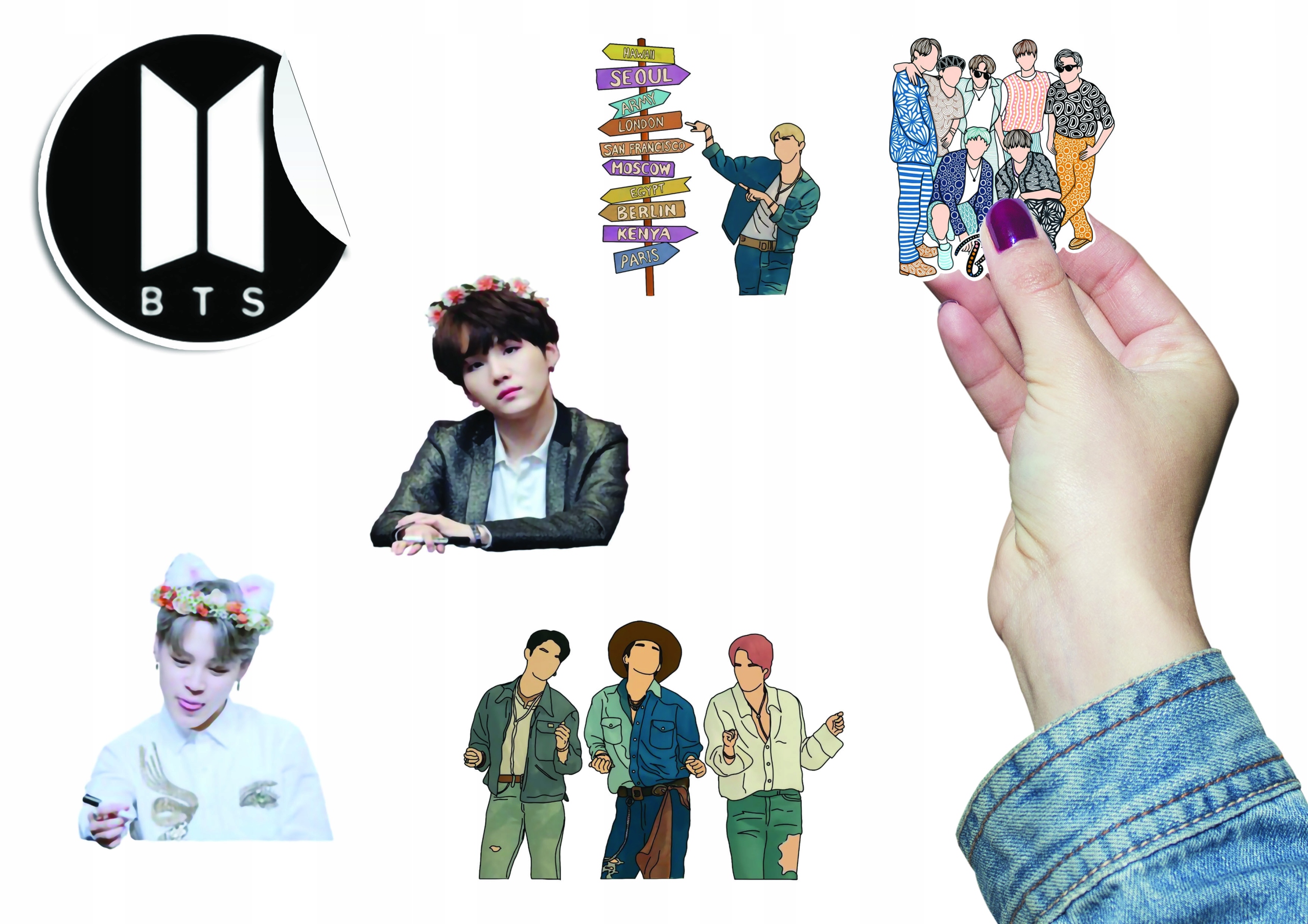 NAKLEJKI ETYKIETY NA ZESZYT NALEPKA Z POSTACIAMI KPOP BTS WZORY 6 SZT