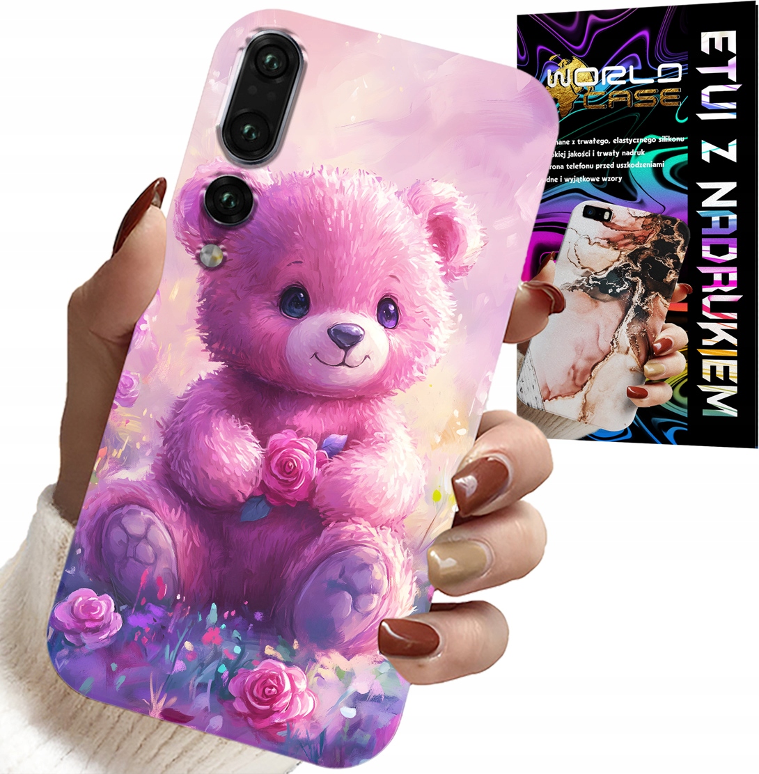 ETUI DO HUAWEI P20 PLUS - SŁODKI MIŚ NA RÓŻOWYM TLE, CASE + FOLIA