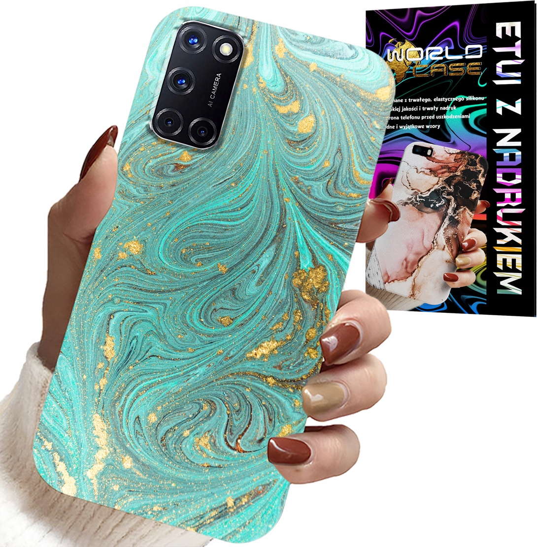 ETUI DO OPPO A52 - MARMURKOWE WZORY + SZKŁO HARTOWANE