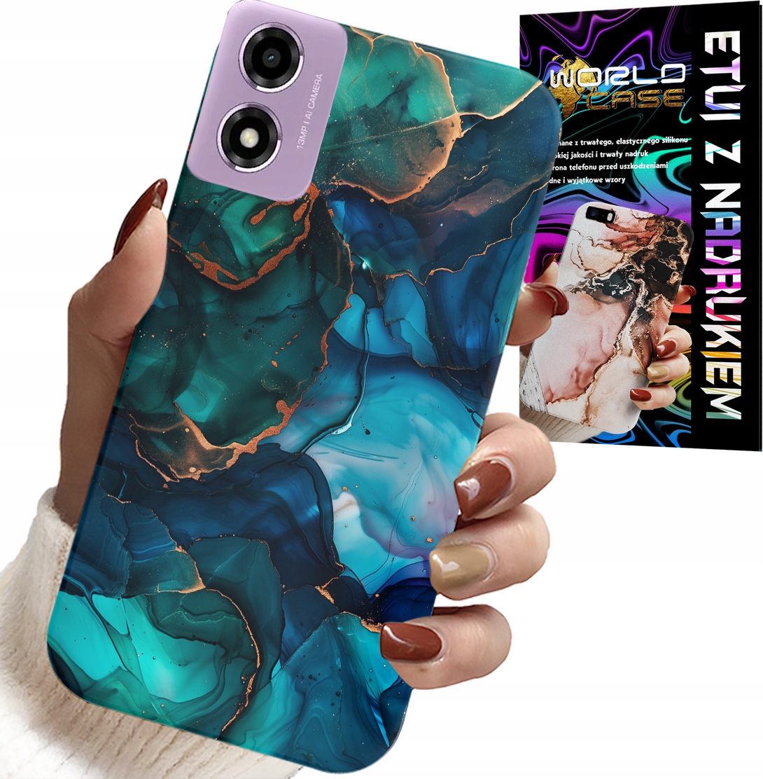 ETUI DO MOTOROLA MOTO E14 - NIEBIESKO ZIELONY MARMUREK PLECKI WZORY