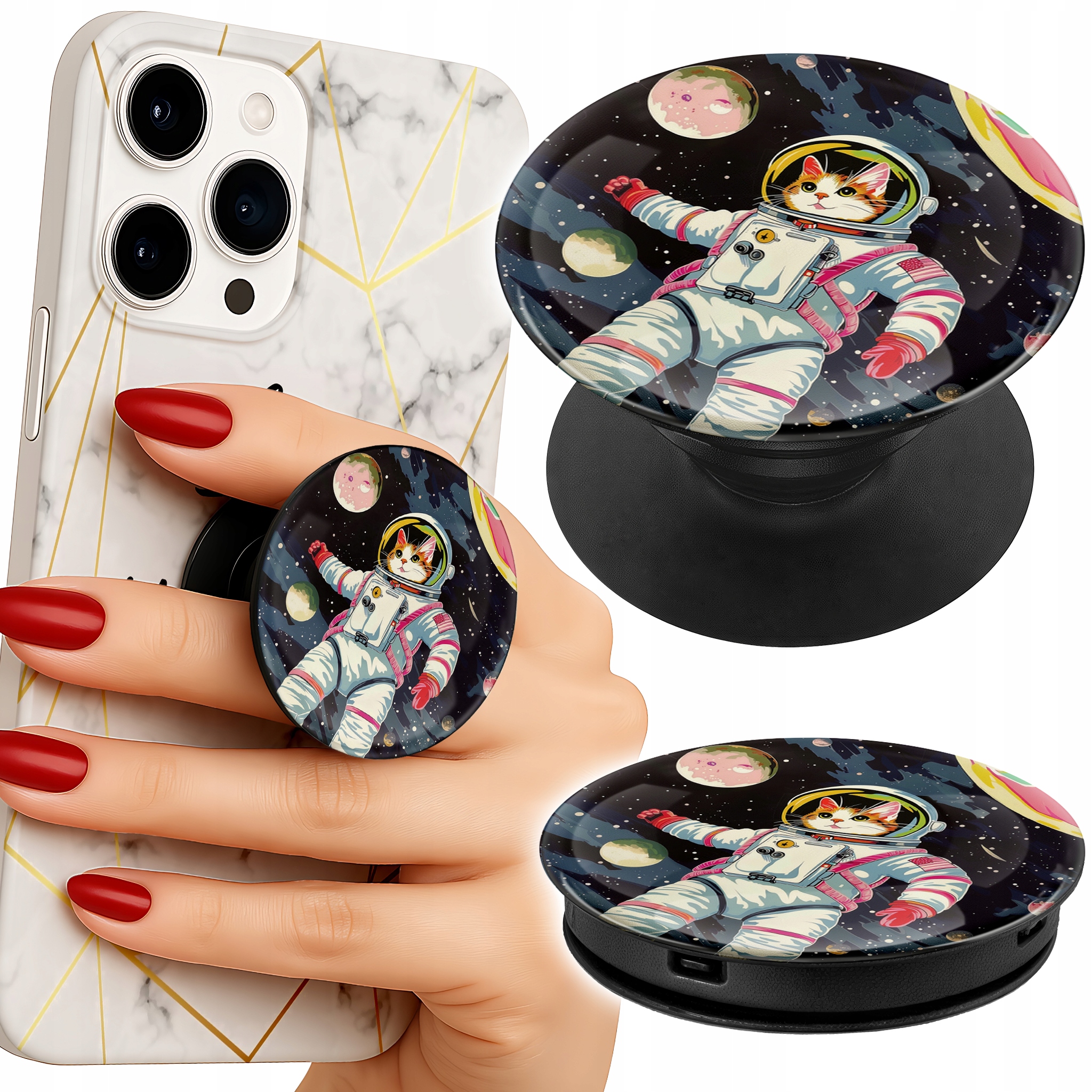 Uchwyt do telefonu Popsocket na palce/stojak KOCI ASTRONAUTA KOT KOSMOS