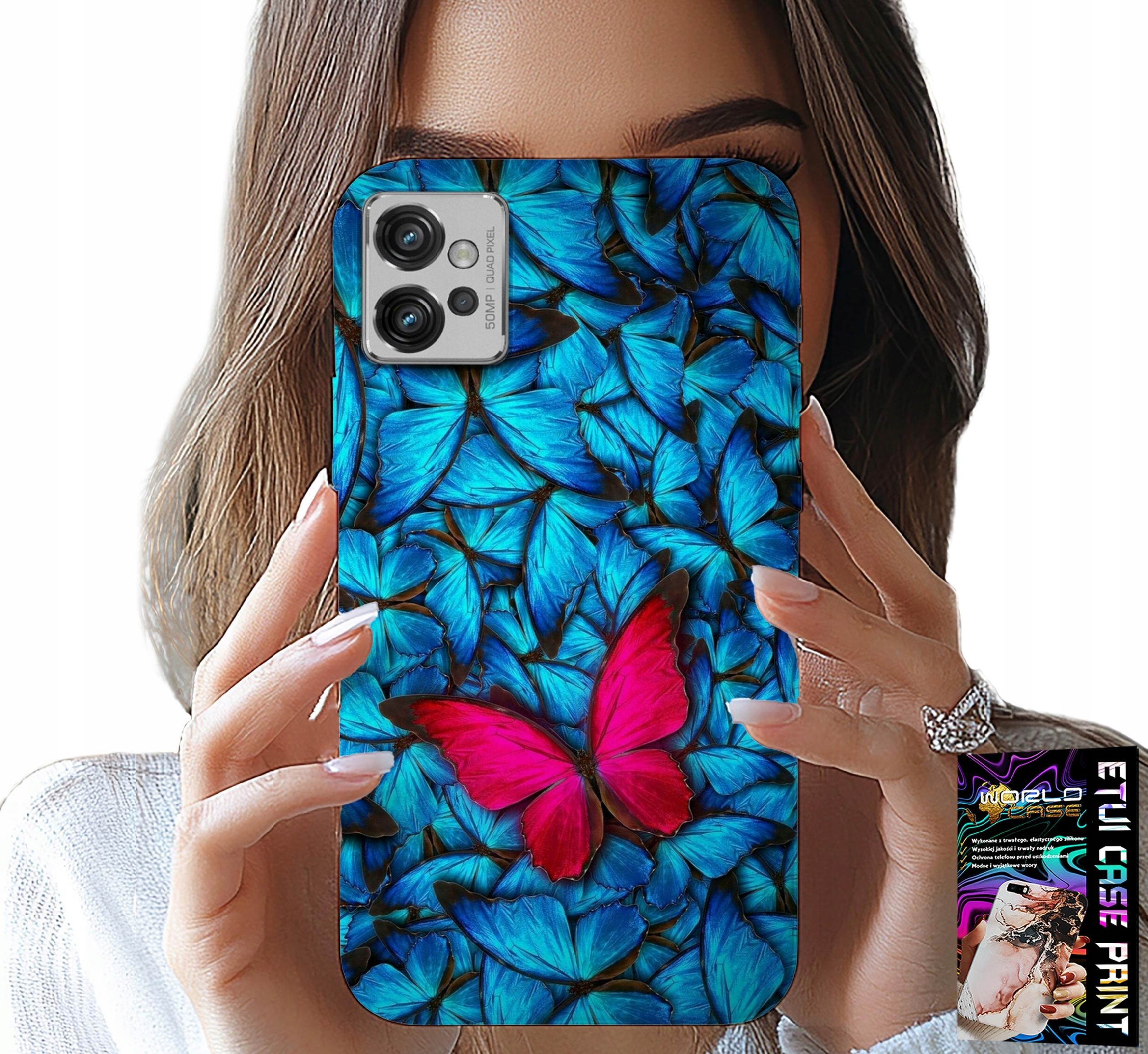 ETUI DO MOTOROLA G32 - NIEBIESKIE MOTYLKI, MOTYL, KOBIECE WZORY