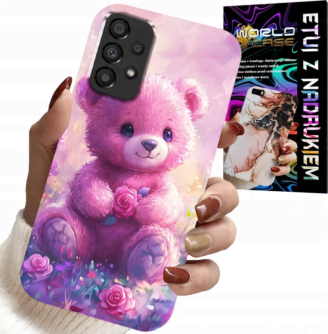 ETUI DO SAMSUNG A52 / A52S - SŁODKI MIŚ NA RÓŻOWYM TLE, CASE + SZKŁO