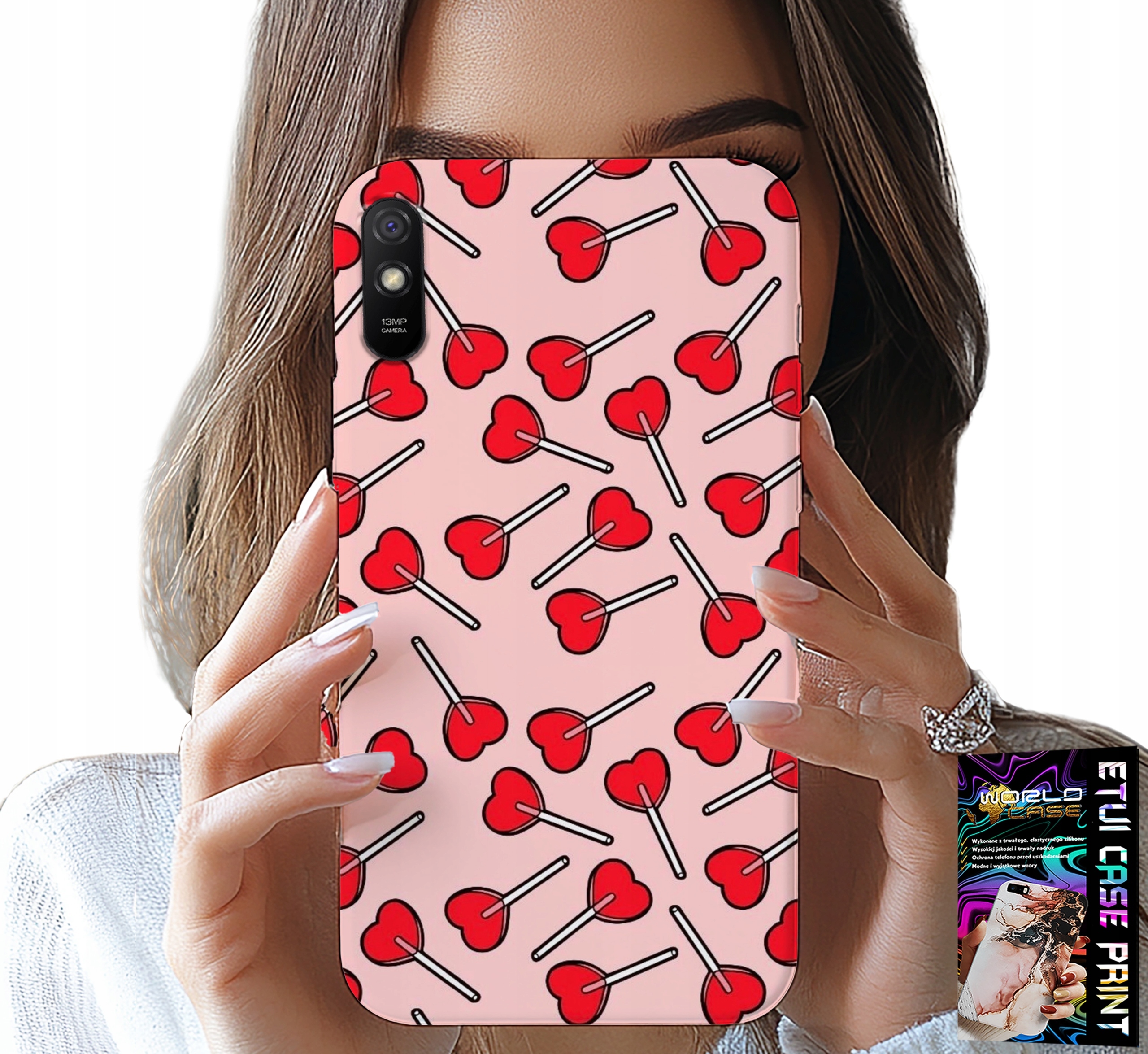 ETUI DO XIAOMI REDMI 9A - KOBIECE, MODNE WZORY LIZAKI W SERCA CASE