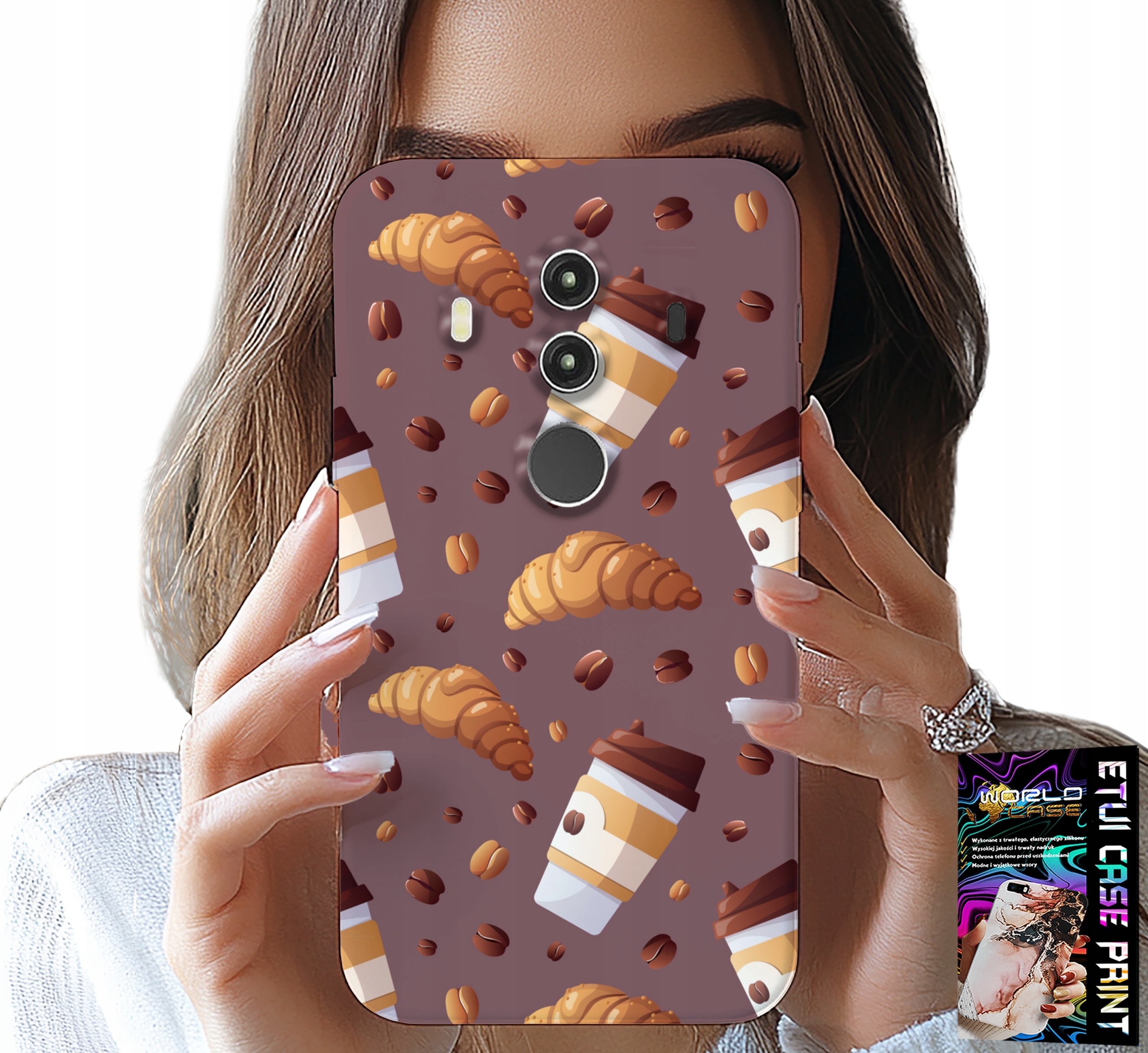 ETUI DO HUAWEI MATE 10 PRO - CASE Z KAWĄ ROGALIKAMI I ZIARNAMI W TLE