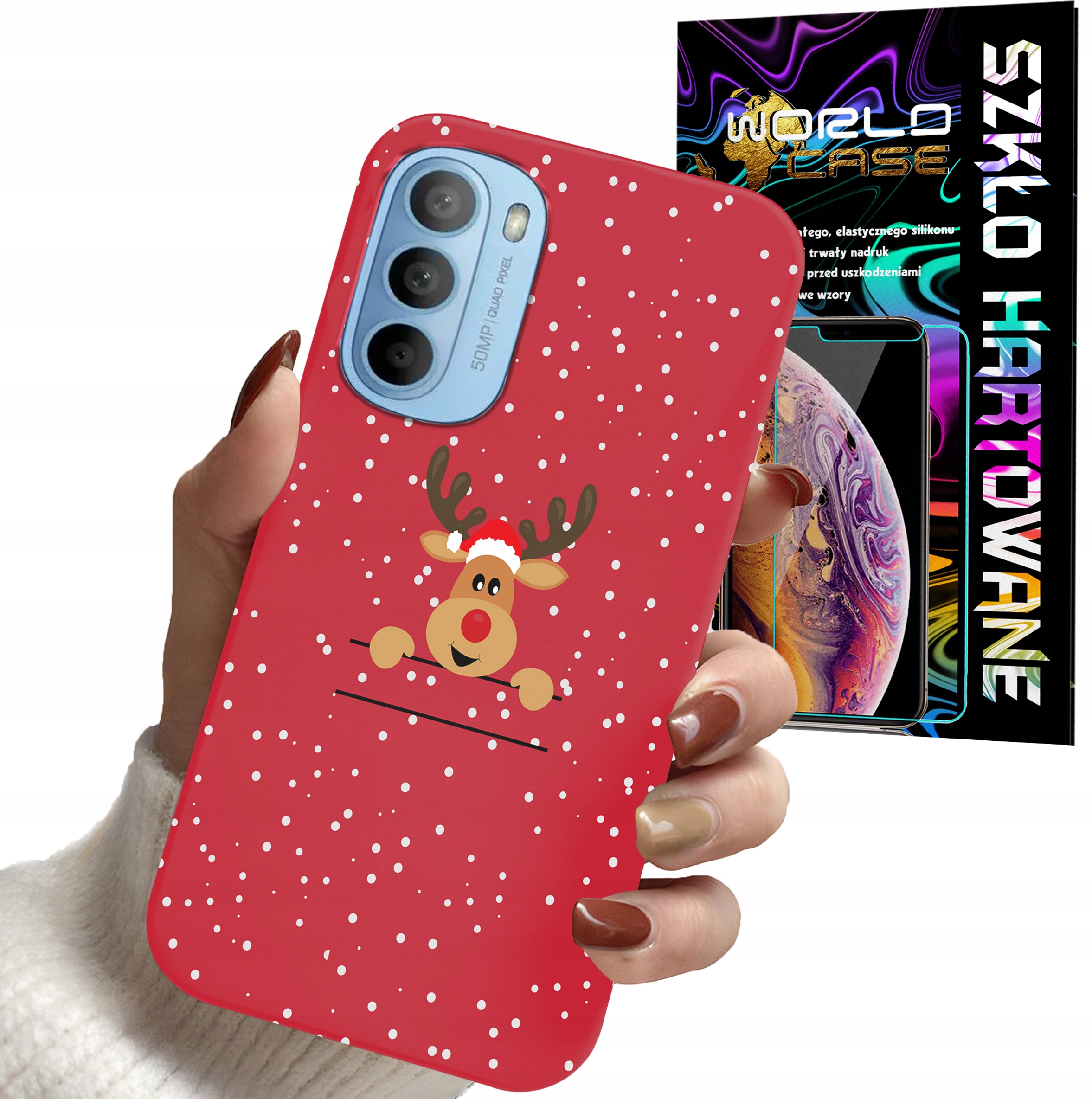 ETUI DO MOTOROLA MOTO G52 / G82 - ŚWIĄTECZNE WZORY RENIFER PLECKI + SZKŁO