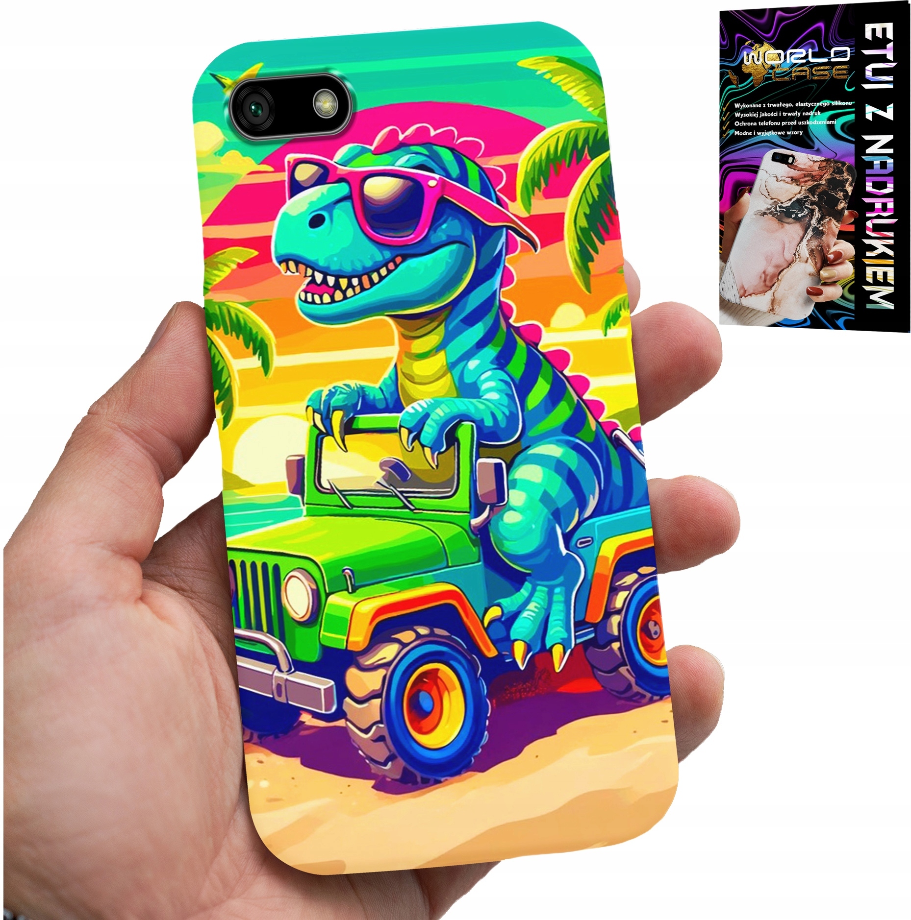 ETUI DO HUAWEI Y5 2018 - DINOZAUR W CIĘŻARÓWCE WZORY DLA DZIECI