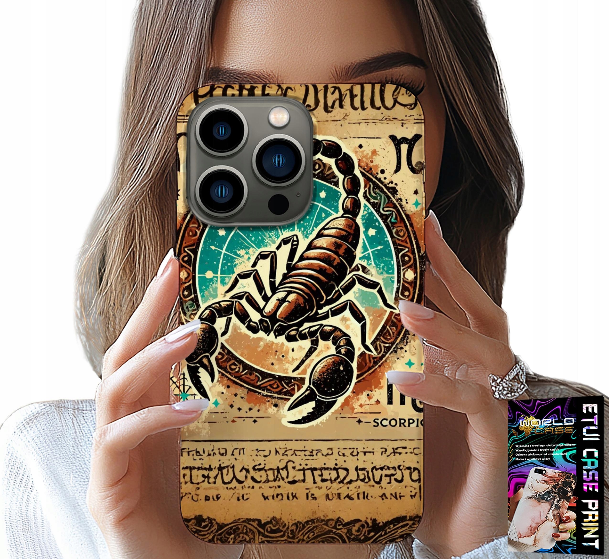 ETUI DO IPHONE 14 PRO - SKORPION ZNAK ZODIAKU ASTRONOMIA + FOLIA