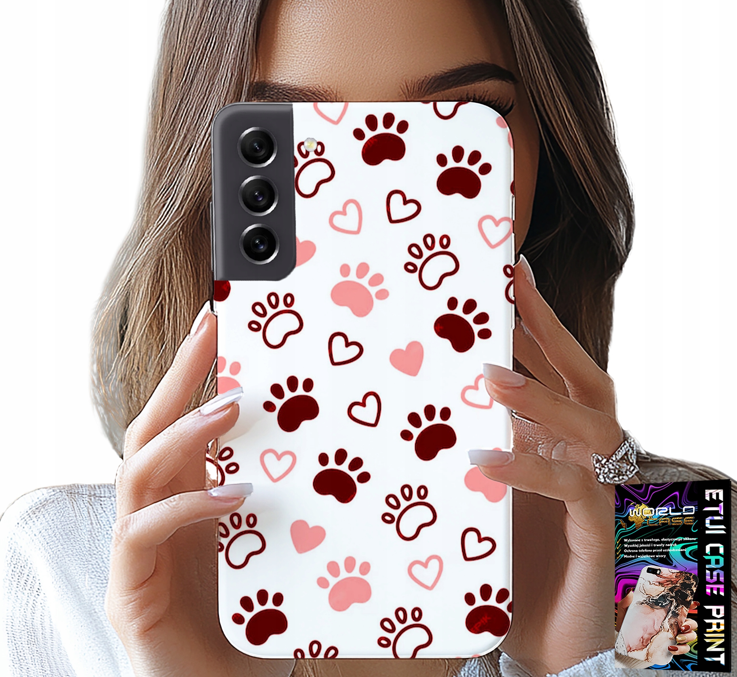 ETUI DO SAMSUNG GALAXY S21 FE - PSIE ŁAPKI NA BIAŁYM TLE, PIES, KOT, MIŚ