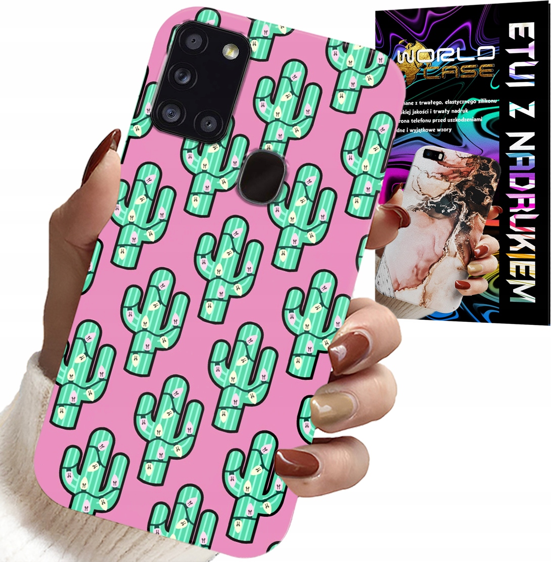 ETUI DO SAMSUNG GALAXY A21s - KAKTUSY, KAKTUS NA RÓŻOWYM TLE + FOLIA