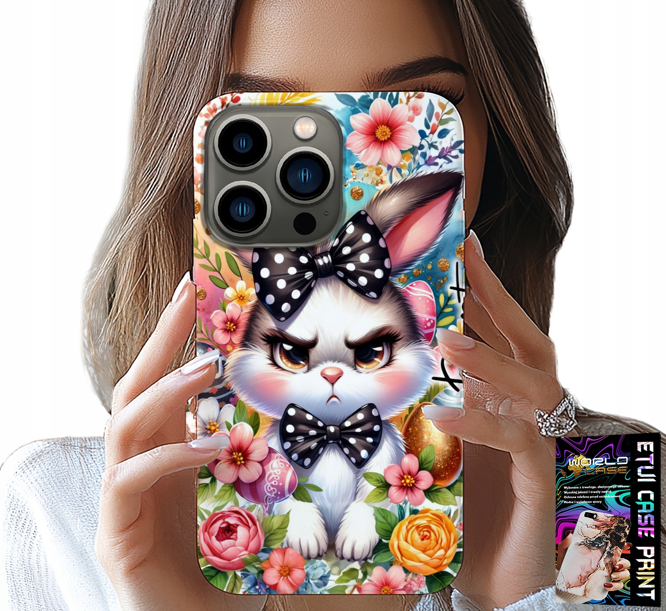 ETUI DO IPHONE 15 PRO MAX - KRÓLIK WIELKANOCNY, ZAJĄC, JAJKA + SZKŁO