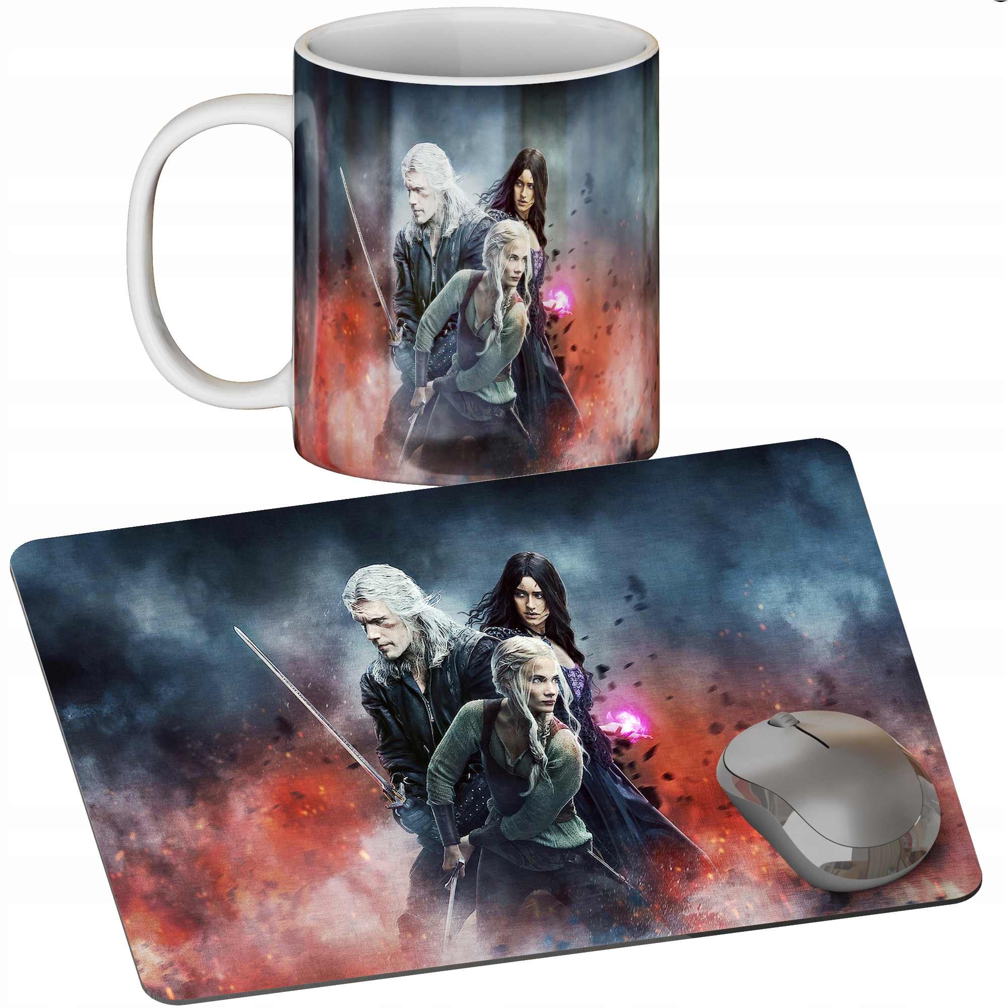 ZESTAW KUBEK + PODKŁADKA - WIEDŹMIN WITCHER - PREZENT WIELE WZORÓW + IMIĘ