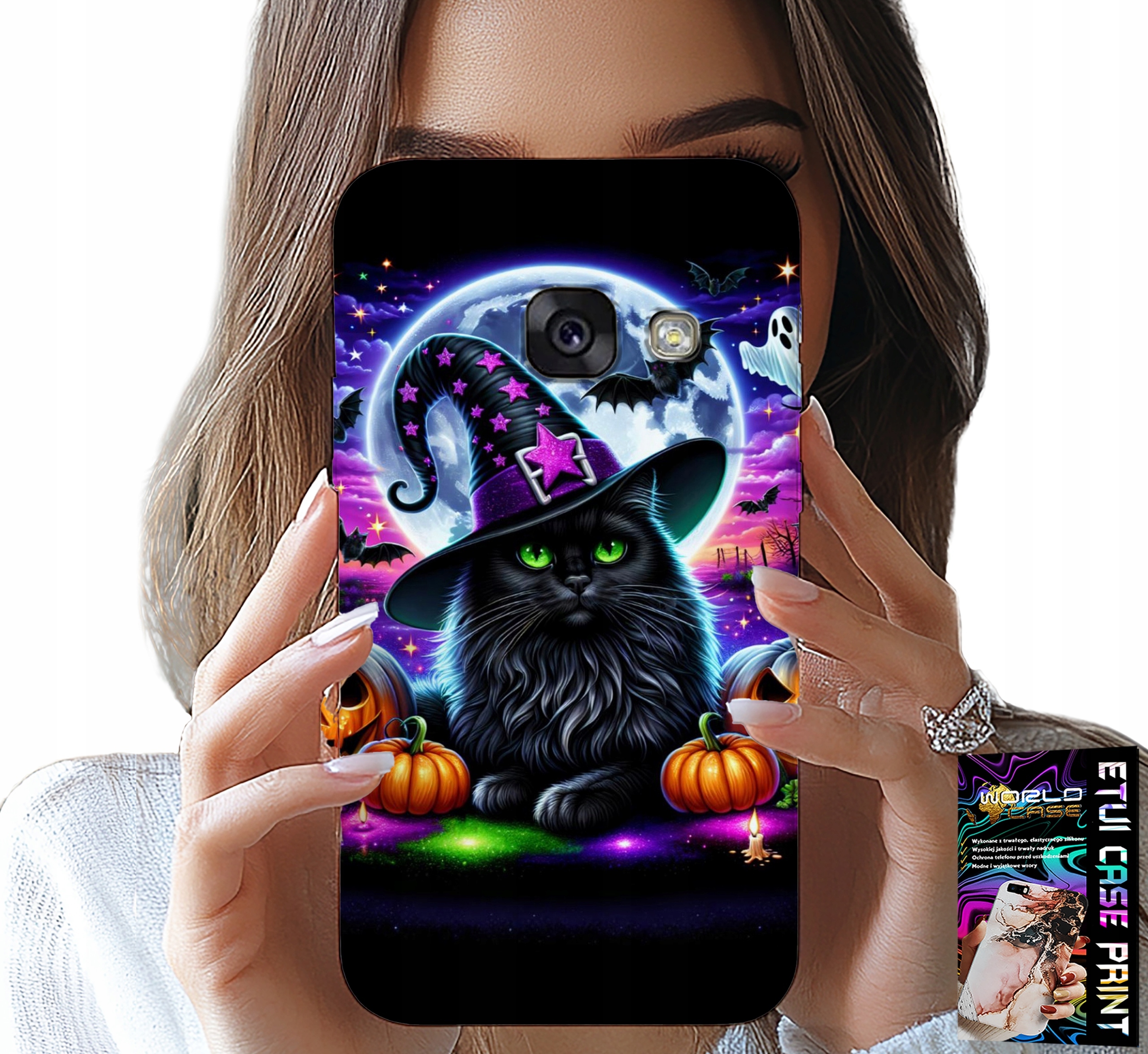 ETUI DO SAMSUNG A5 2017 - CZARNY KOTEK HALLOWEEN SALEM DYNIA WZORY