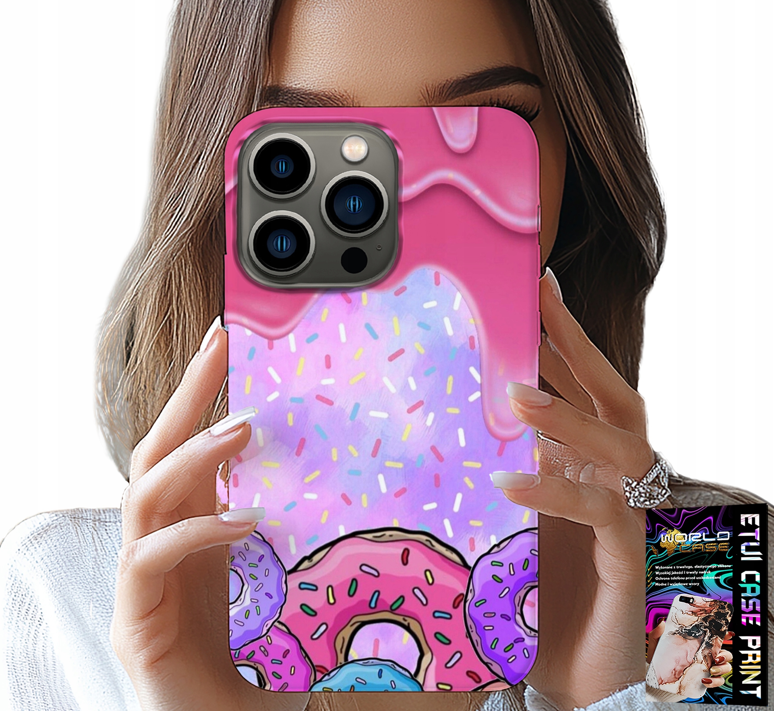 ETUI DO IPHONE 16 PRO - SŁODKIE DONUTY Z LUKREM W TLE + SZKŁO