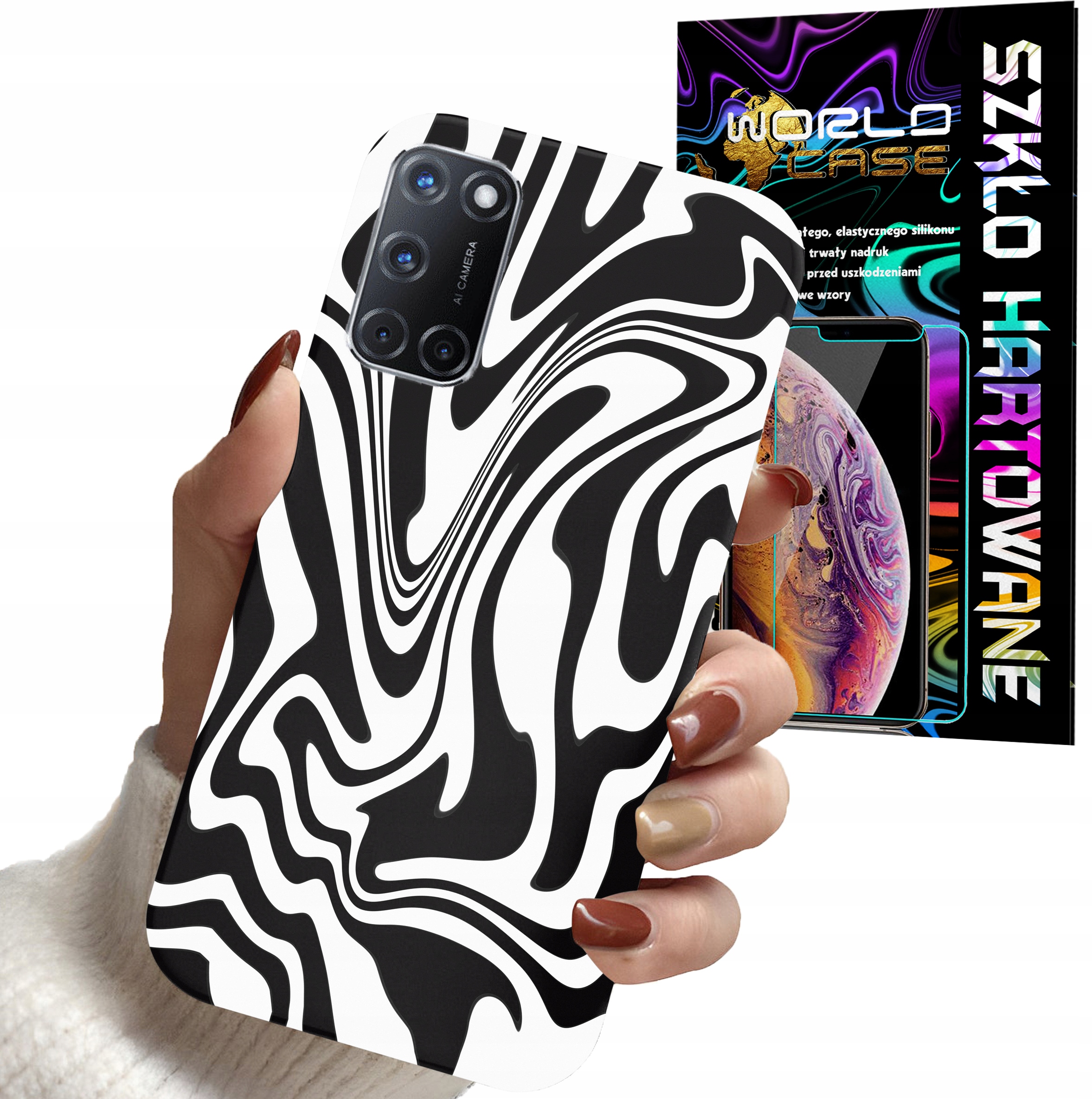 ETUI DO OPPO A52 - ABSTRAKCJA ZEBRA MODNE WZORY DLA KOBIET + SZKŁO