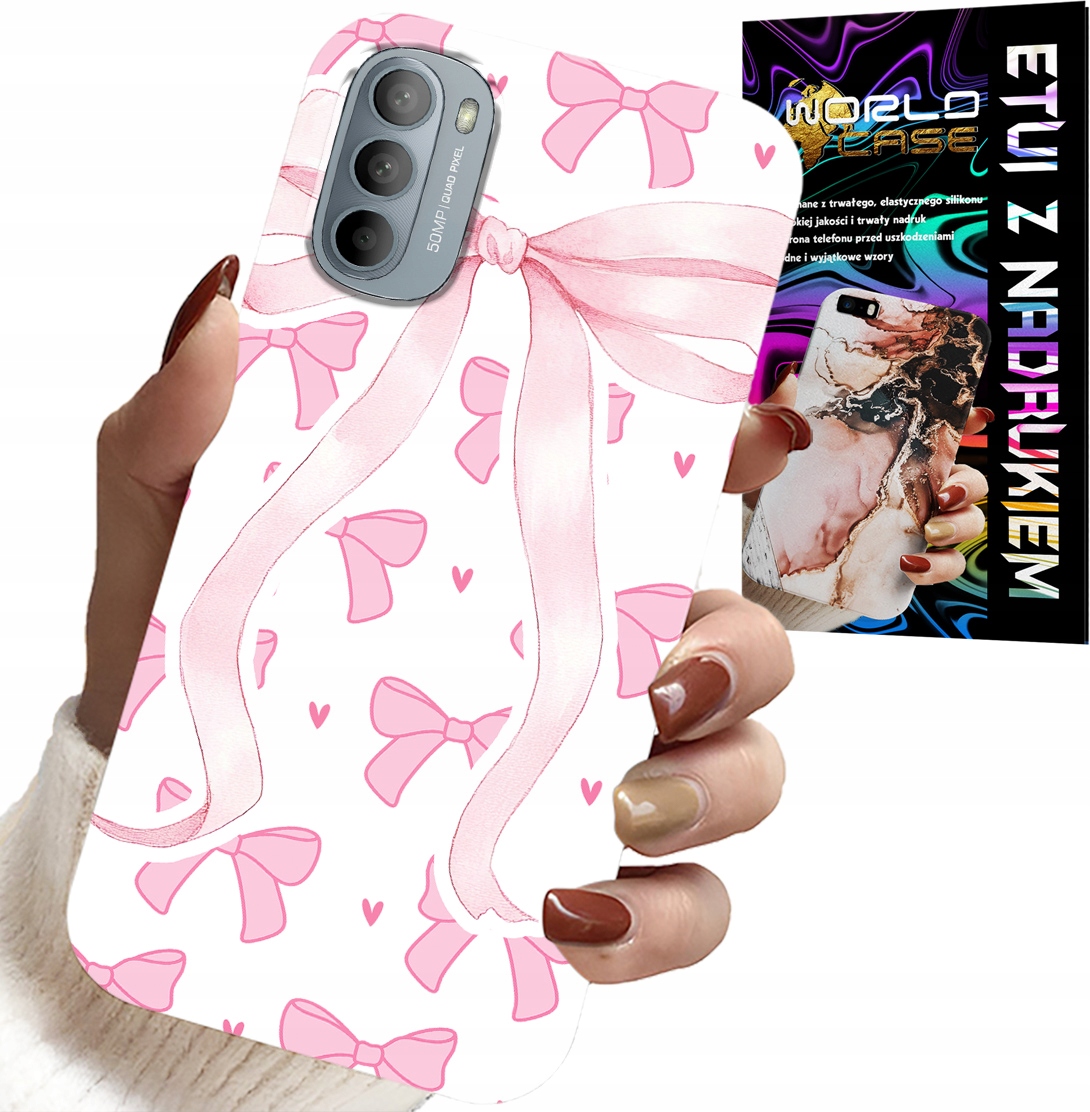 ETUI DO MOTOROLA G31 / G41 - RÓŻOWE WSTAZKI WSTĄZKA MODNE WZORY CASE