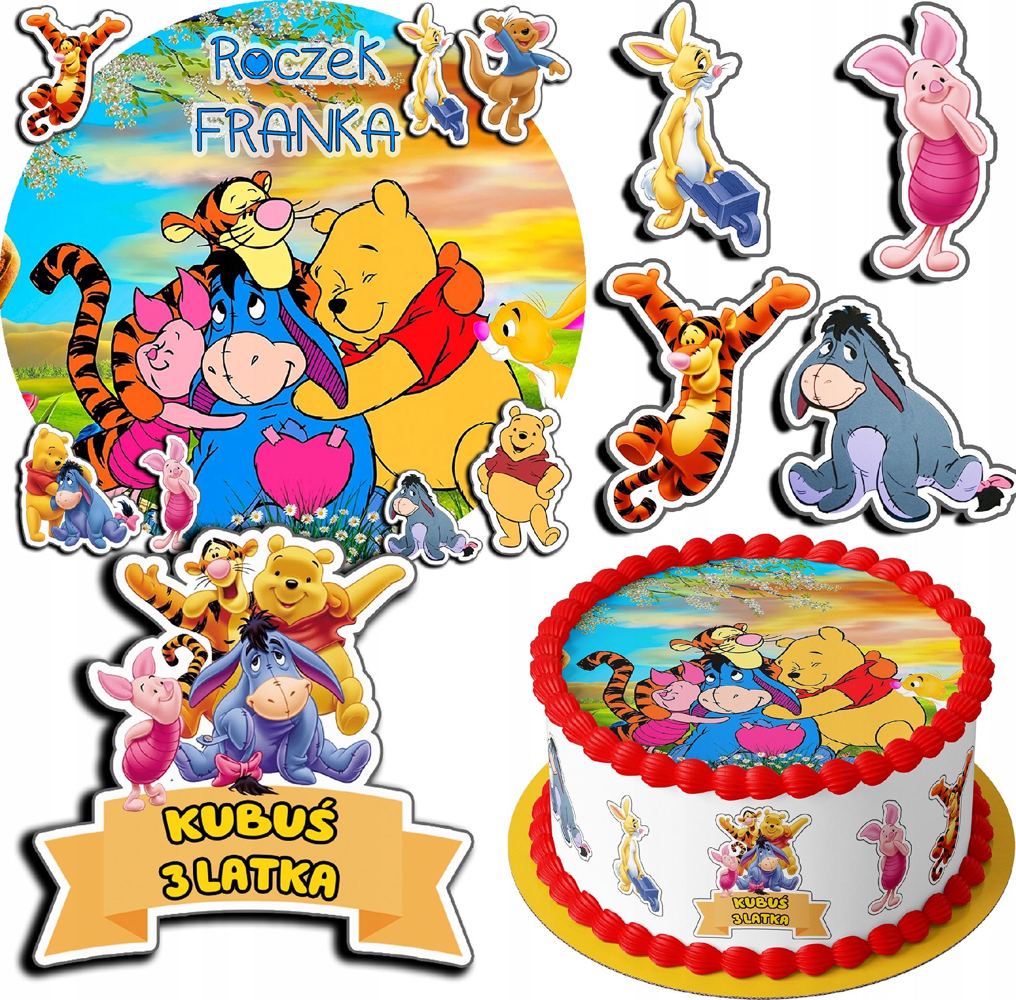 ZESTAW OPŁATEK NA TORT 30CM + 17 POSTACI - KUBUŚ PUCHATEK + IMIĘ 24CM 26CM