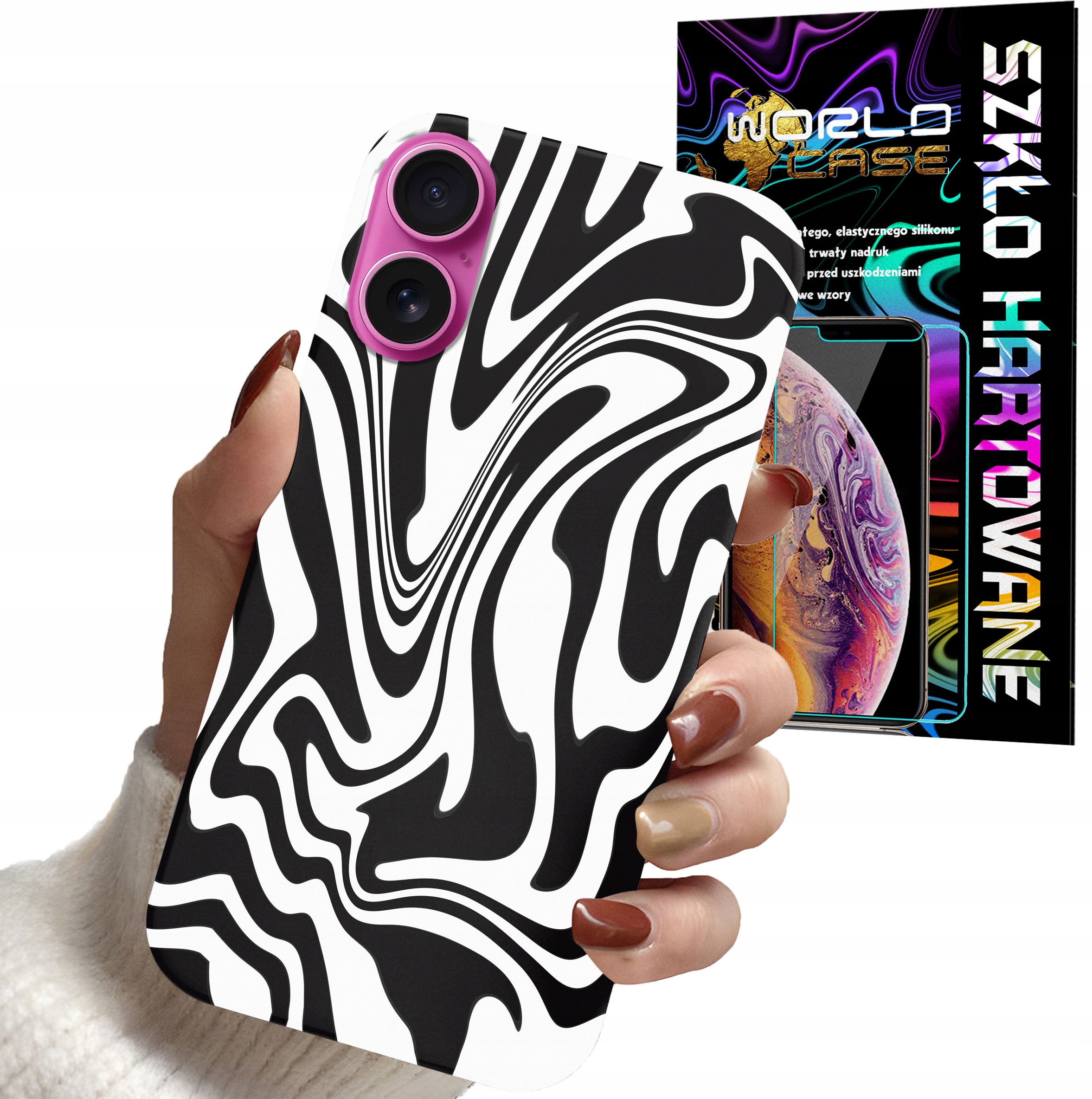 ETUI CASE DO IPHONE 16 PLUS - ABSTRAKCJA ZEBRA MODNE WZORY KOBIE + SZKŁO