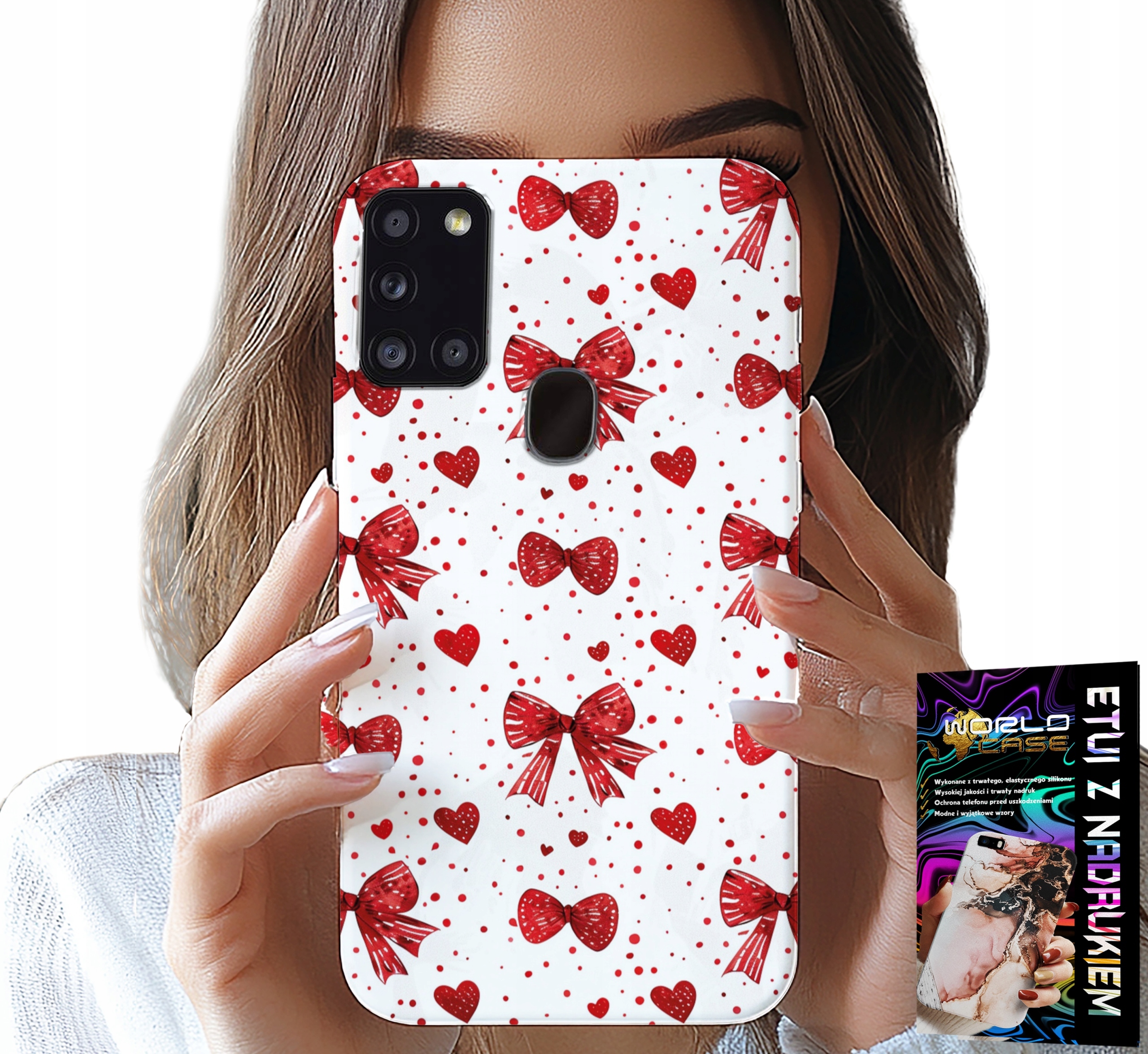 ETUI DO SAMSUNG GALAXY A21s - CZERWONE WSTĄŻKI WSTĄŻKA MODNE WZORY