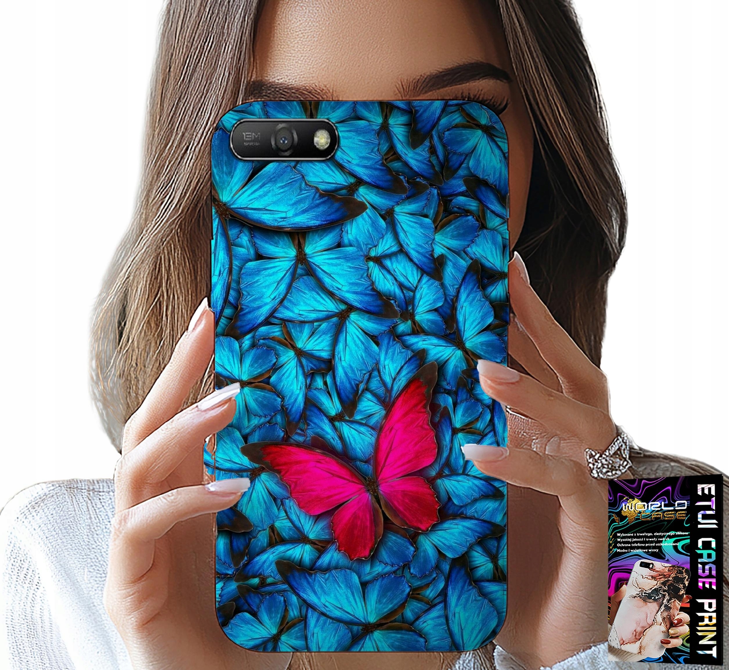 ETUI DO HUAWEI Y6 2018 - NIEBIESKIE MOTYLKI, MOTYL, KOBIECE WZORY