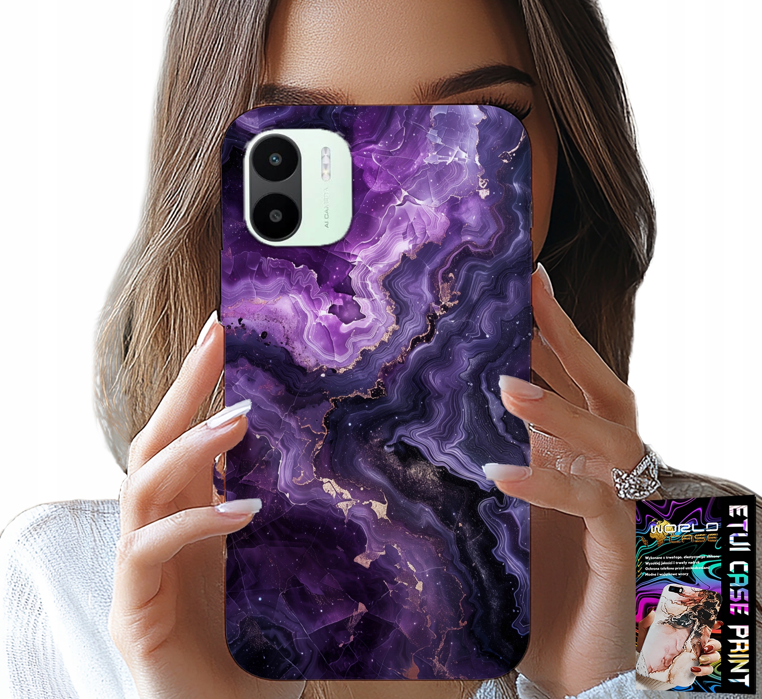 ETUI DO XIAOMI REDMI A1 - FIOLETOWY MARMUREK MODNE KOBIECE + SZKŁO